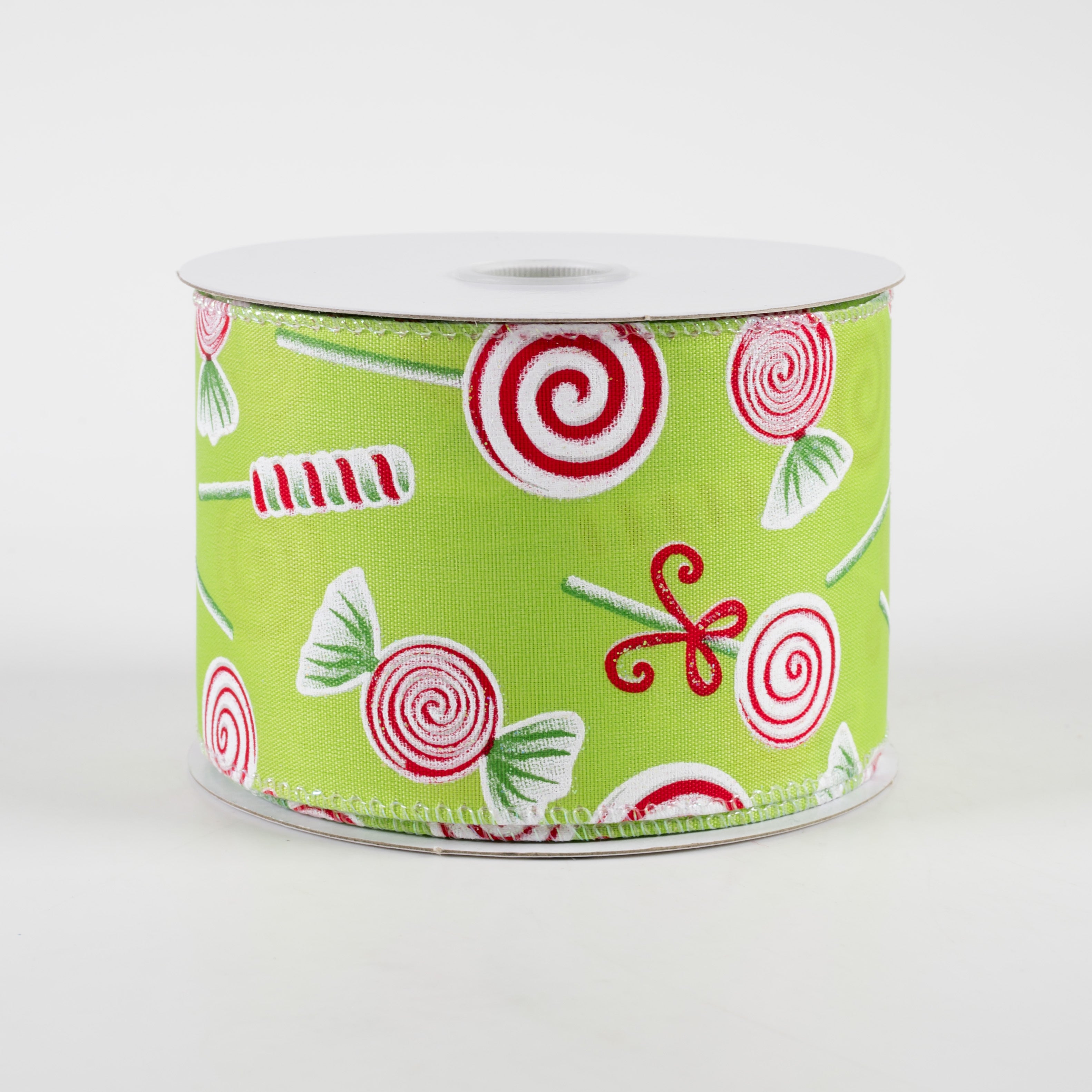 2.5" Various Christmas Candy Satin Ribbon: Lime (10 Yards) Item Number: 71298-40-09