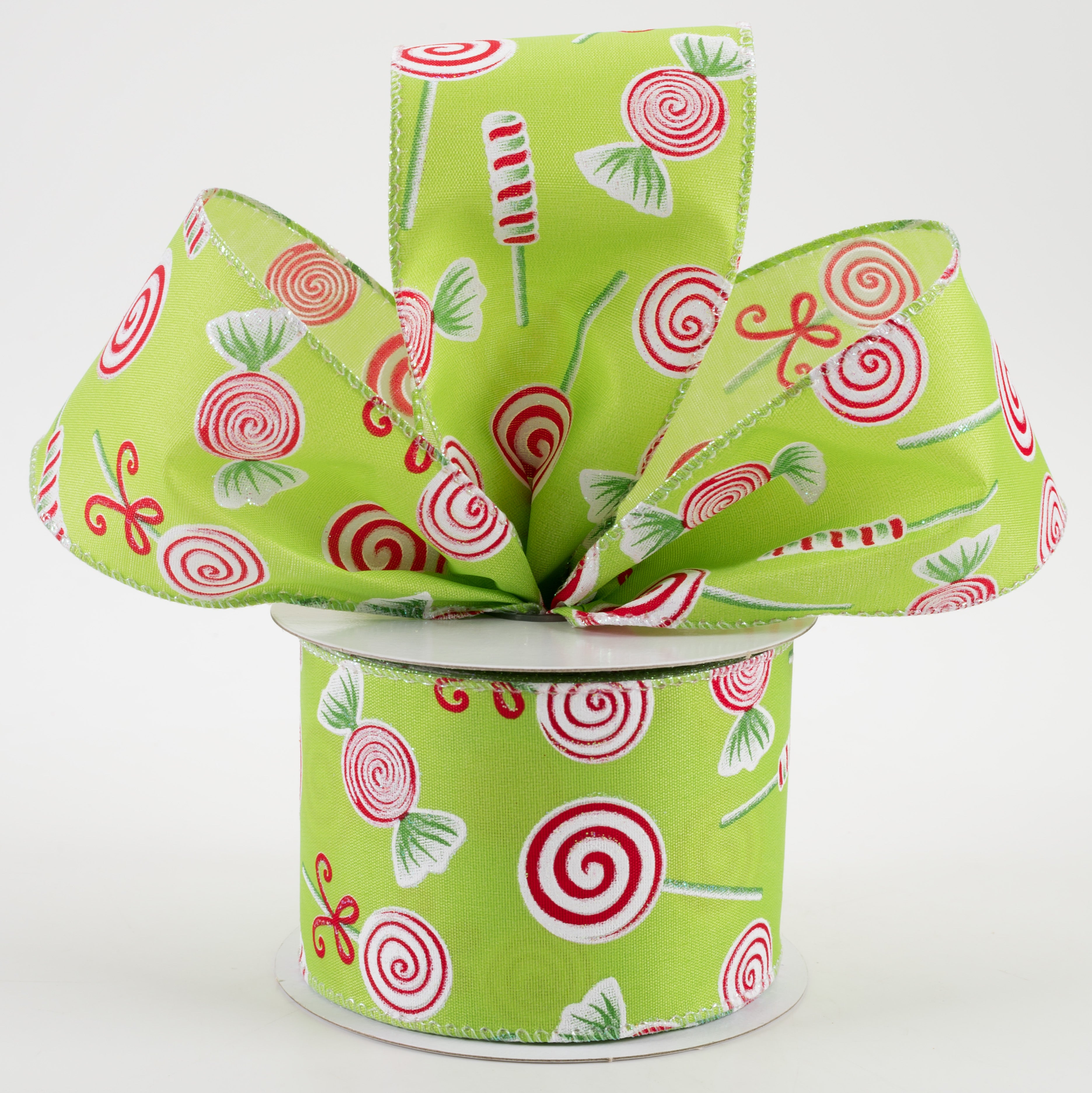 2.5" Various Christmas Candy Satin Ribbon: Lime (10 Yards) Lifestyle Photo