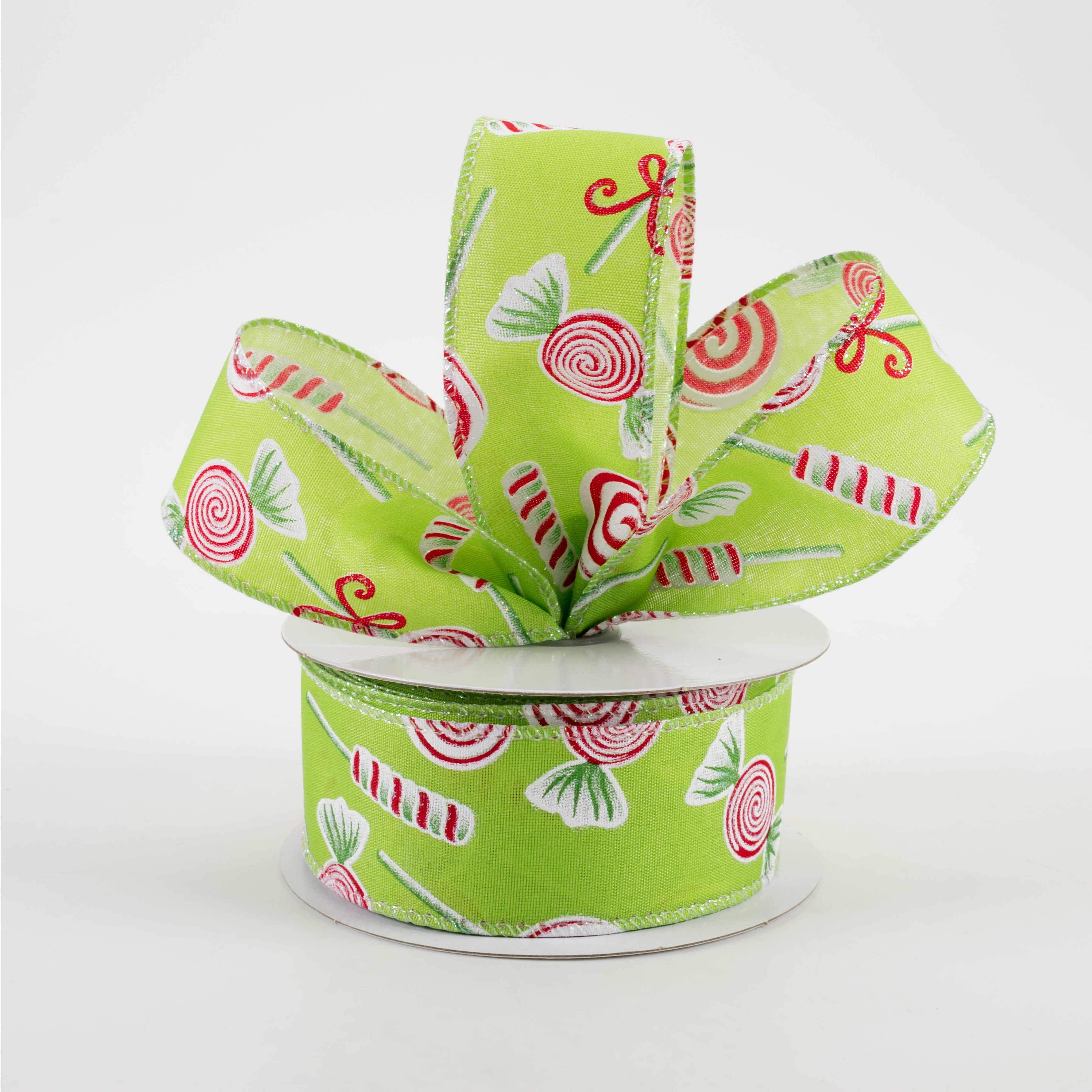1.5" Various Christmas Candy Satin Ribbon: Lime (10 Yards) Lifestyle Photo