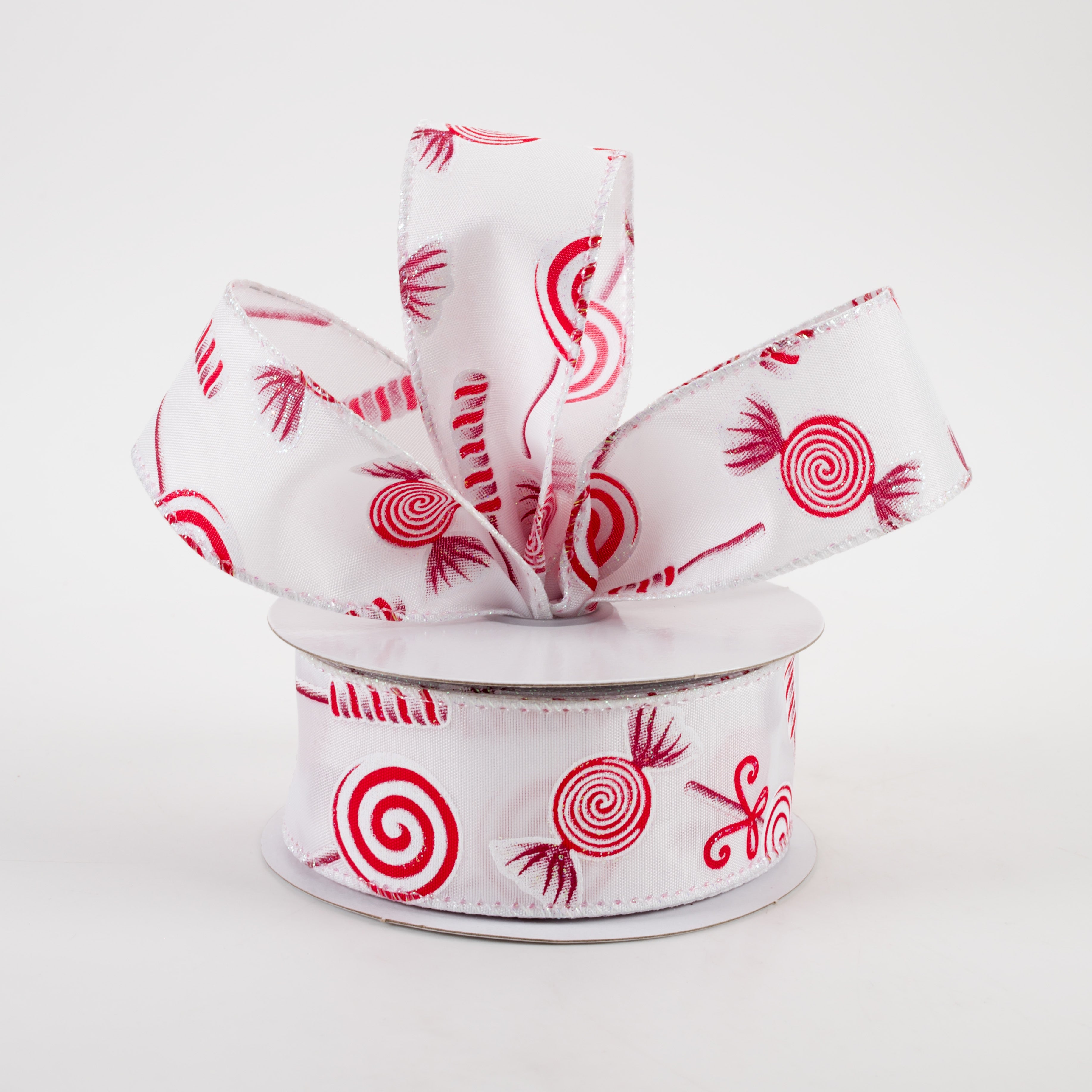 1.5" Various Christmas Candy Satin Ribbon: White (10 Yards) Lifestyle Photo