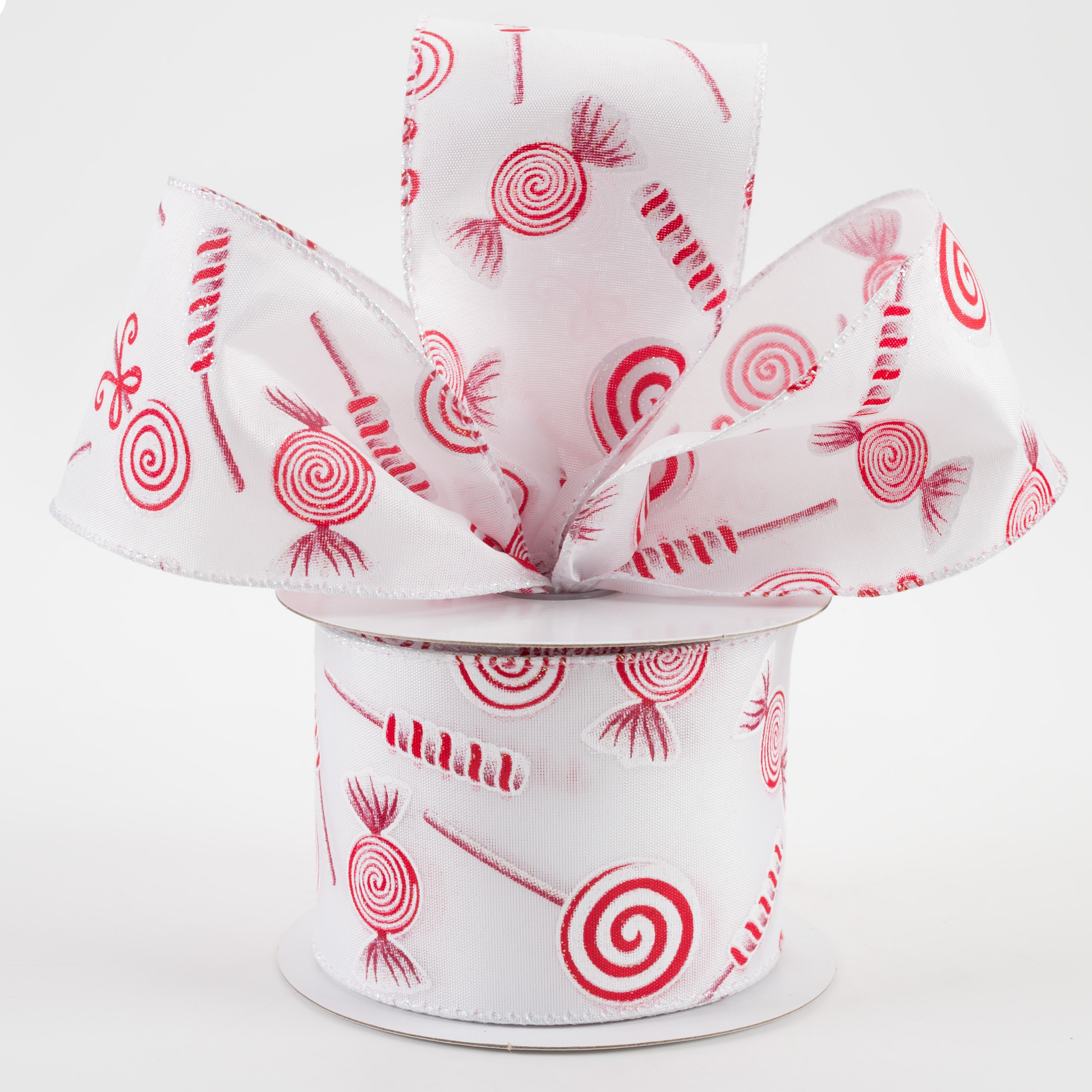 2.5" Various Christmas Candy Satin Ribbon: White (10 Yards) Lifestyle Photo