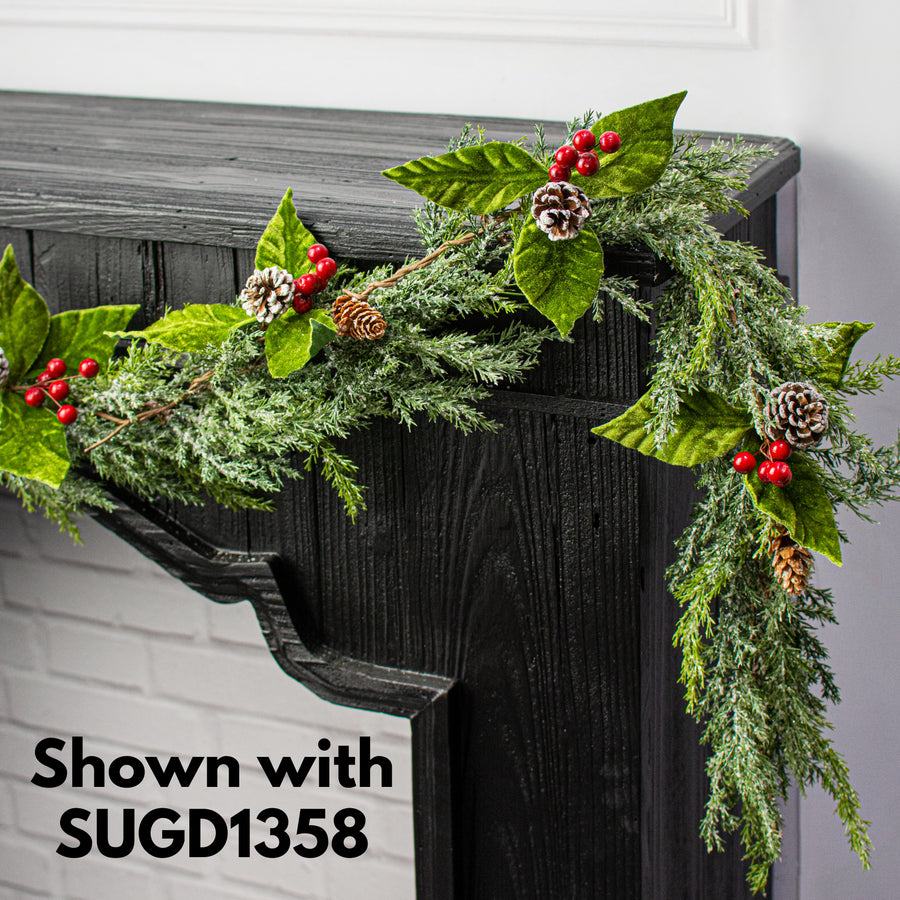 4' Velvet American Holly & Pinecone String detail photo 4