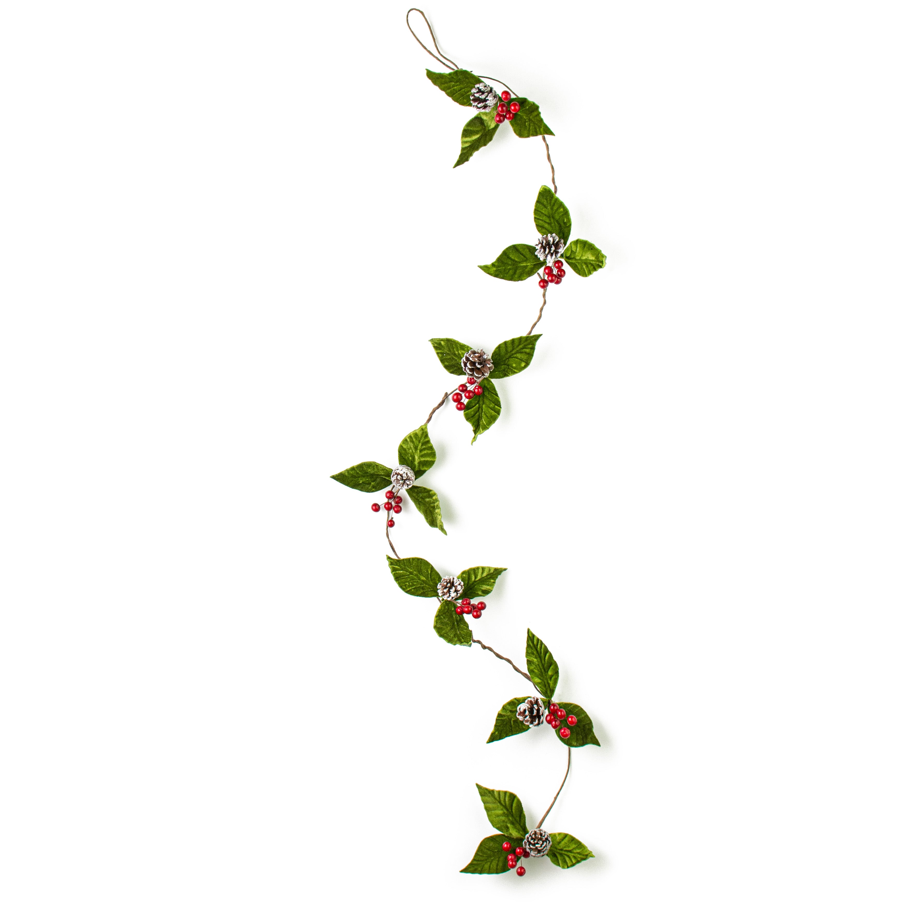 4' Velvet American Holly & Pinecone String Item Number: ISB73611