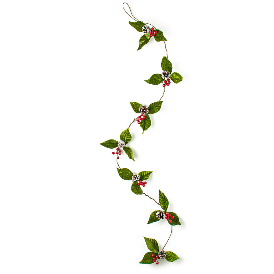 4' Velvet American Holly & Pinecone String Item Number: ISB73611