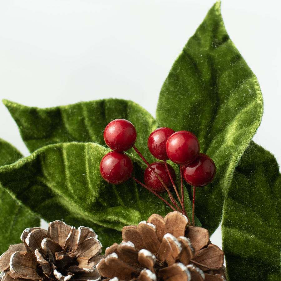 10" Velvet American Holly & Pinecone Wreath detail photo 4