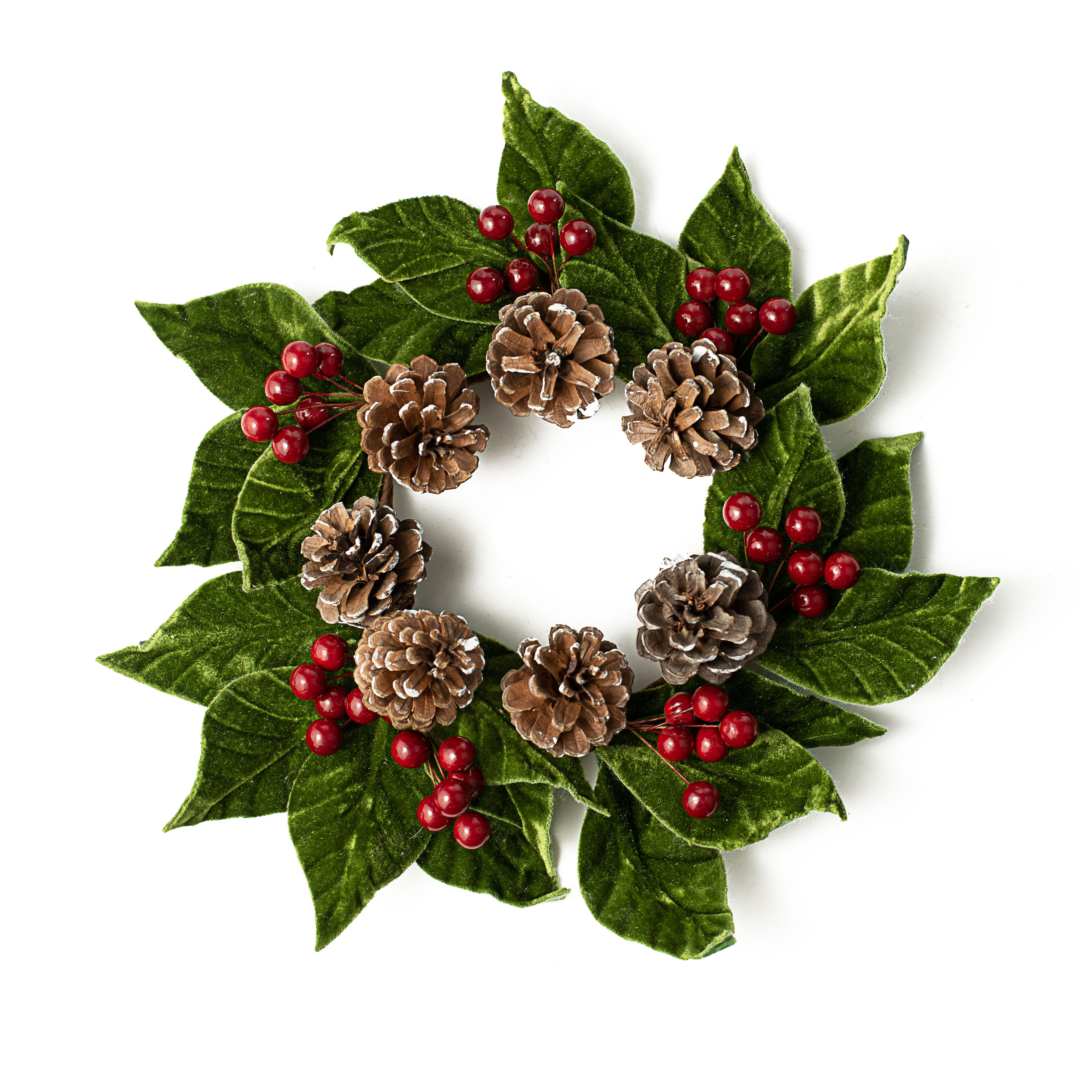 10" Velvet American Holly & Pinecone Wreath Item Number: ISB73610
