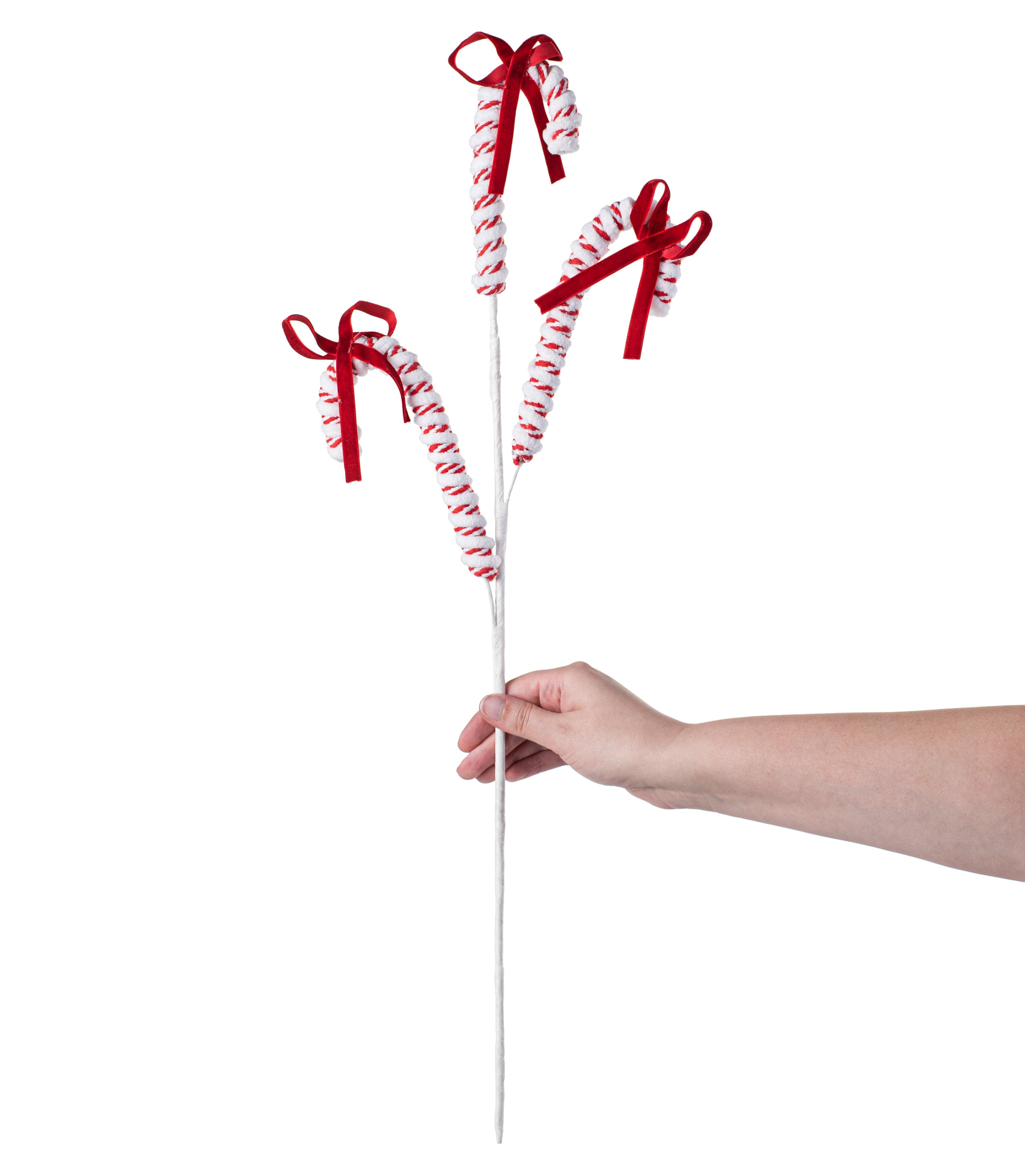 26" Velvet Bow & Candy Cane Spray detail photo 3