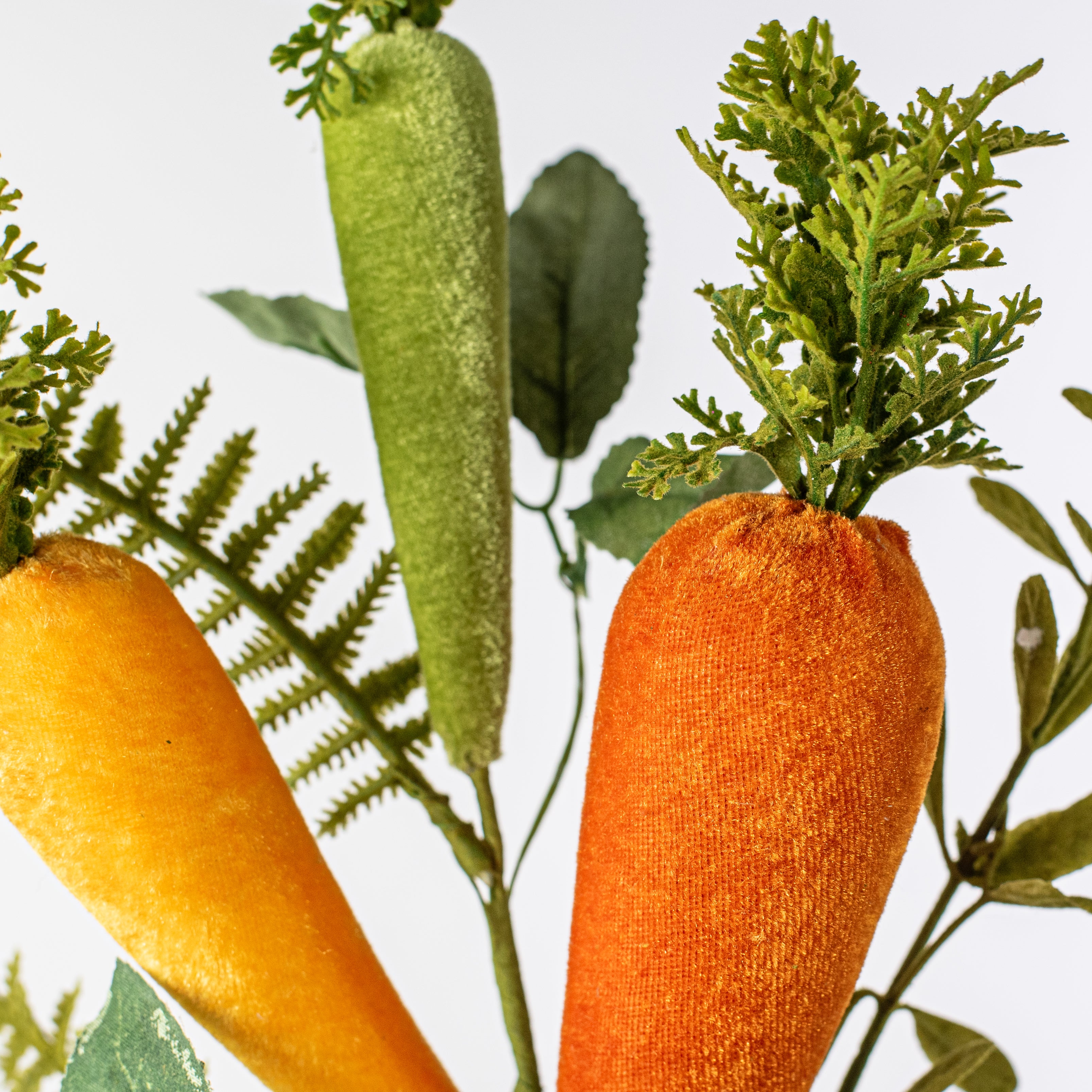 20" Velvet Carrot & Leaves Pick: Yellow, Moss Green, Orange Lifestyle Photo