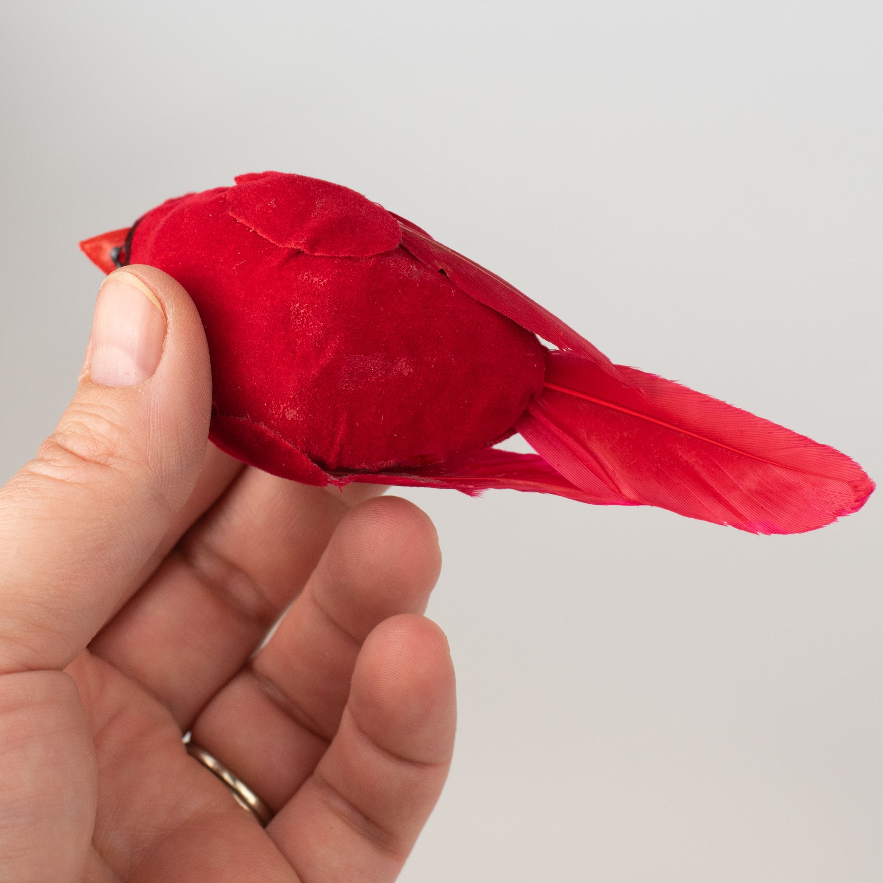4.5" Velvet Feather Cardinal: Red (Set of 3) detail photo 3