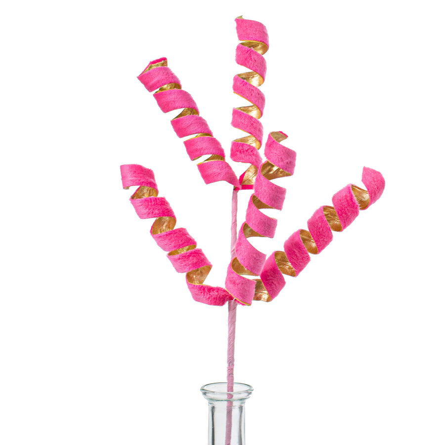 16" Velvet Frizzy Curly Pick: Hot Pink & Gold Item Number: 85773BTGD