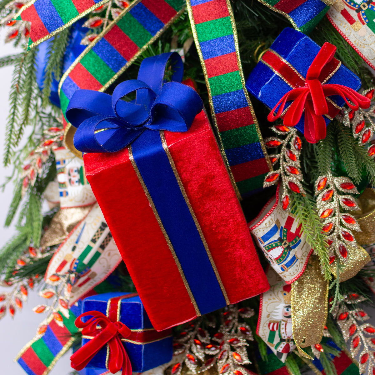 9" Velvet Gift Box Decor: Red & Blue Lifestyle Photo