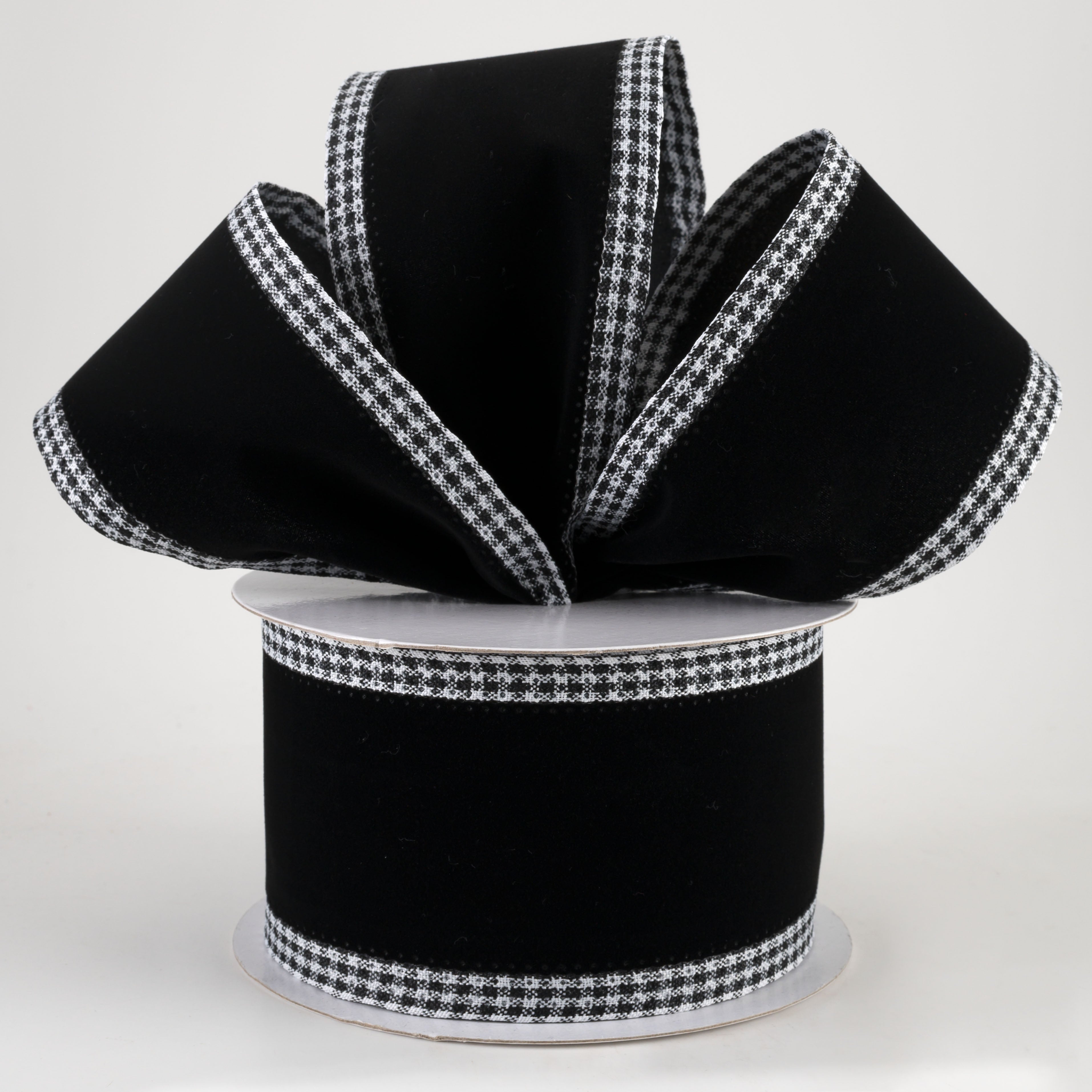 2.5" Velvet Gingham Edge Ribbon: Black & White (10 Yards) Lifestyle Photo