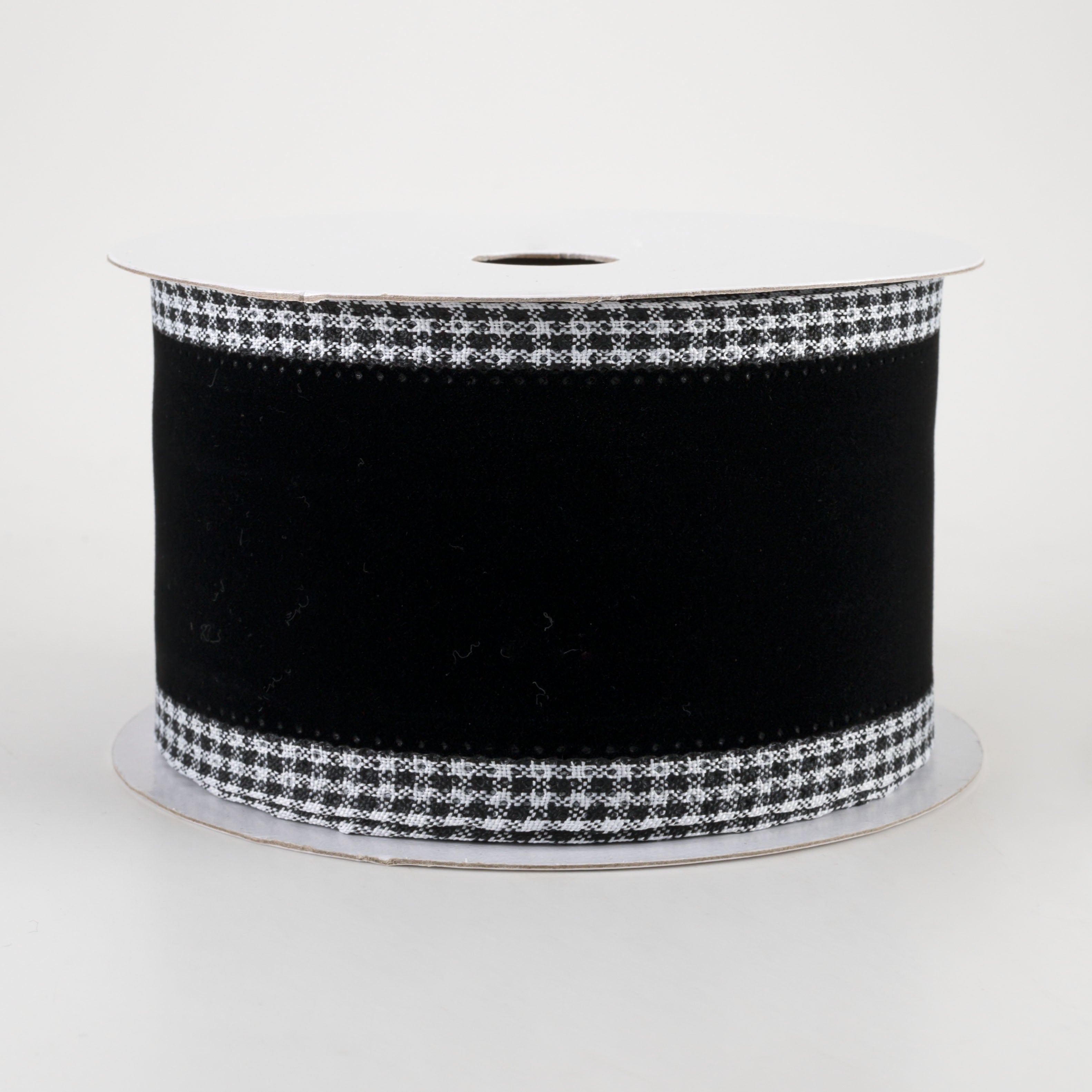 2.5" Velvet Gingham Edge Ribbon: Black & White (10 Yards)