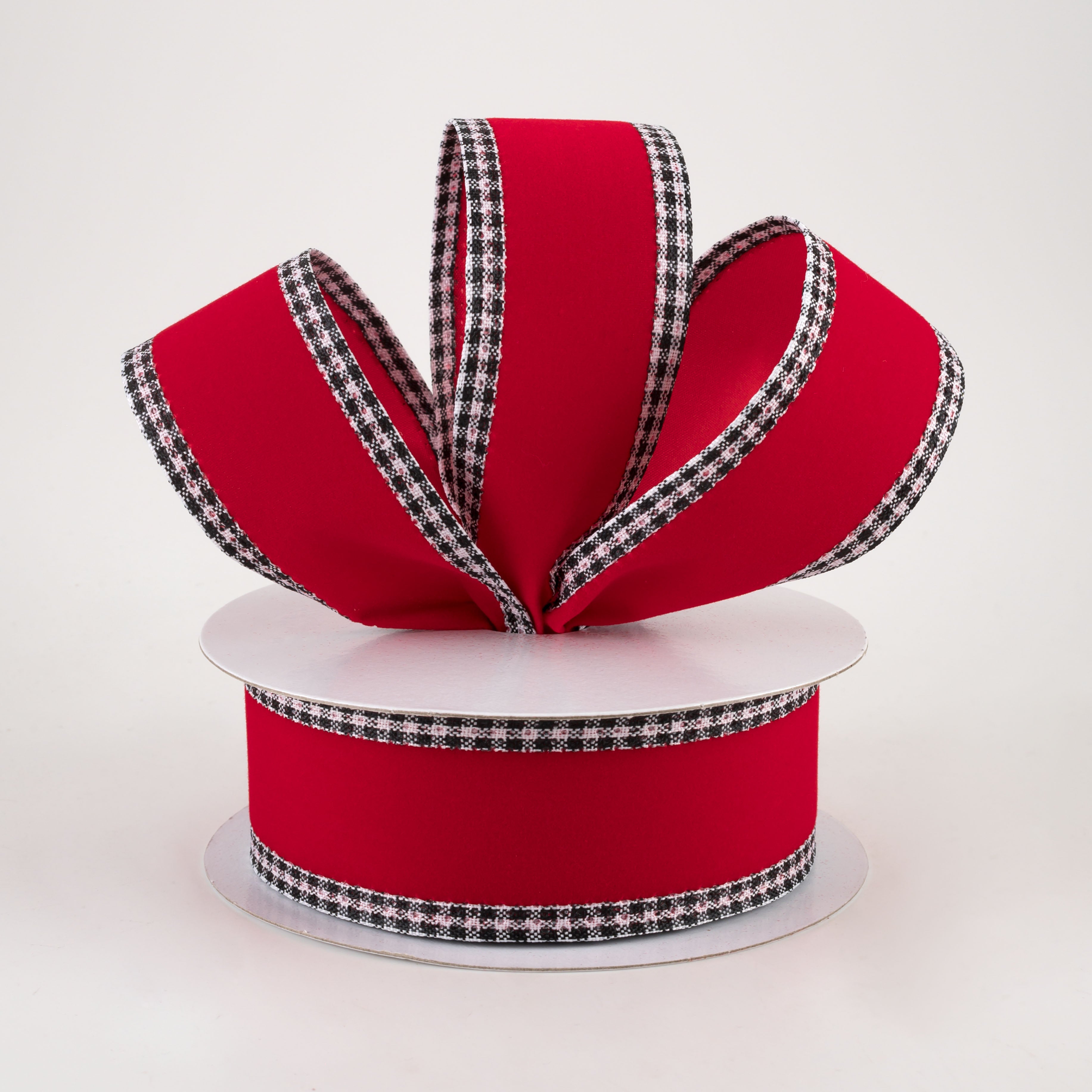 1.5" Velvet Gingham Edge Ribbon: Red, Black, White (10 Yards) Lifestyle Photo