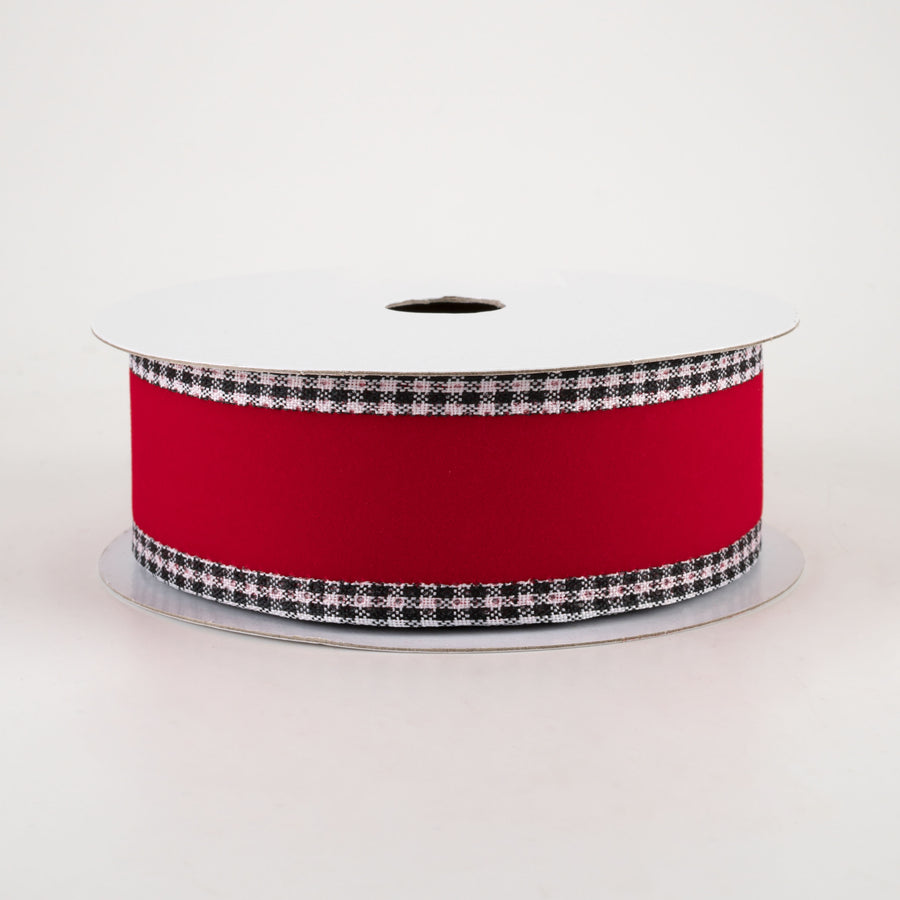 1.5" Velvet Gingham Edge Ribbon: Red, Black, White (10 Yards)