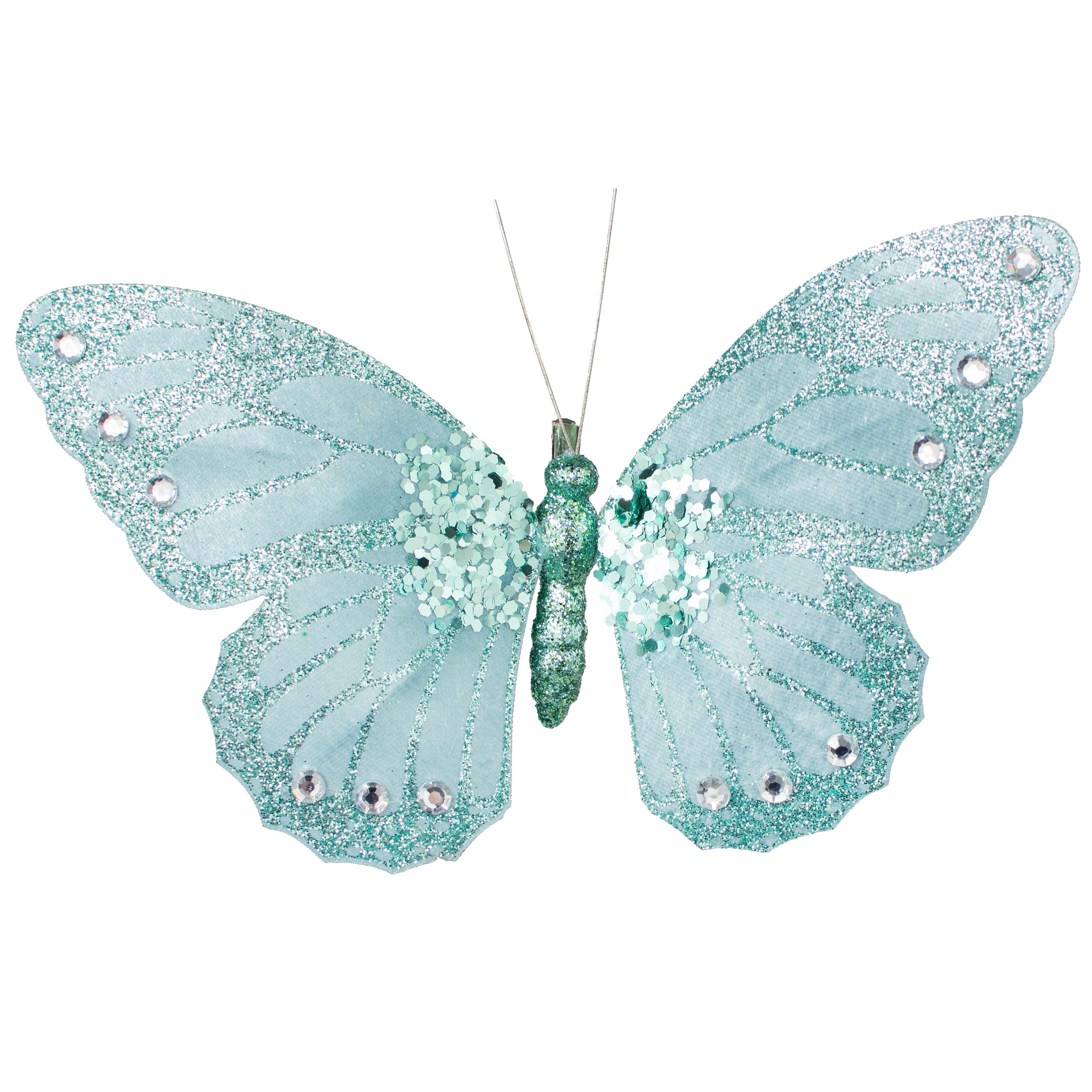 9" Velvet, Glitter, Gem Butterfly Ornament: Turquoise Item Number: ME717931