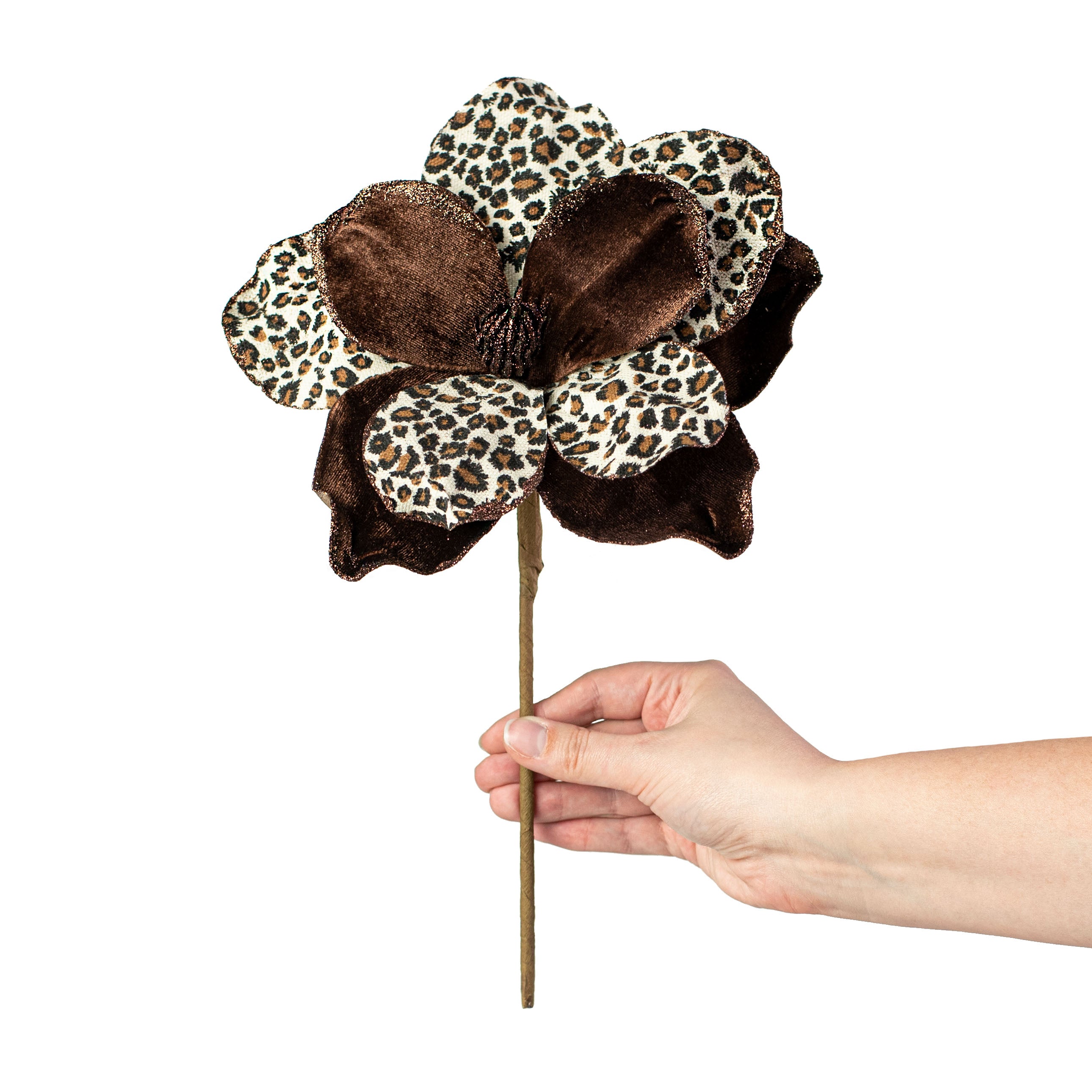 10" Velvet & Glitter Magnolia Spray: Cheetah detail photo 3