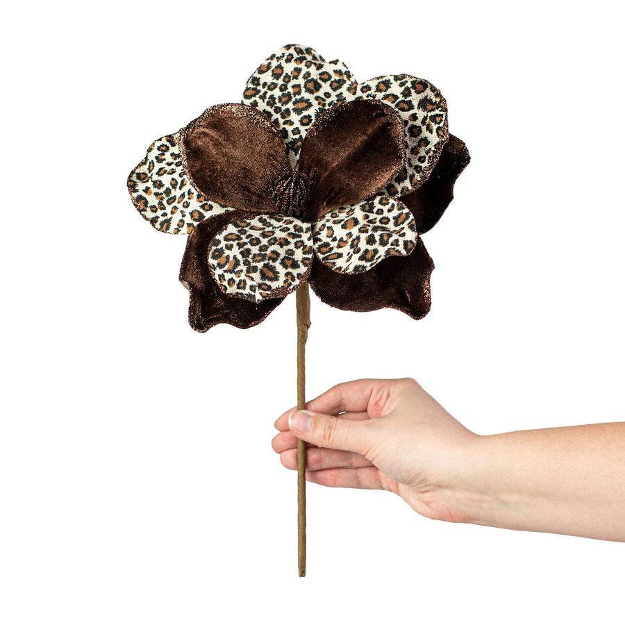 10" Velvet & Glitter Magnolia Spray: Cheetah detail photo 3