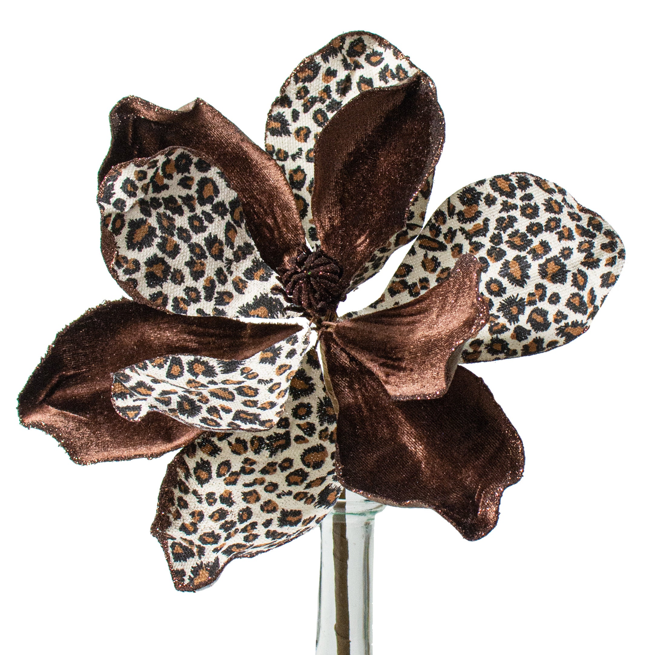 10" Velvet & Glitter Magnolia Spray: Cheetah Item Number: 85317CHEETA