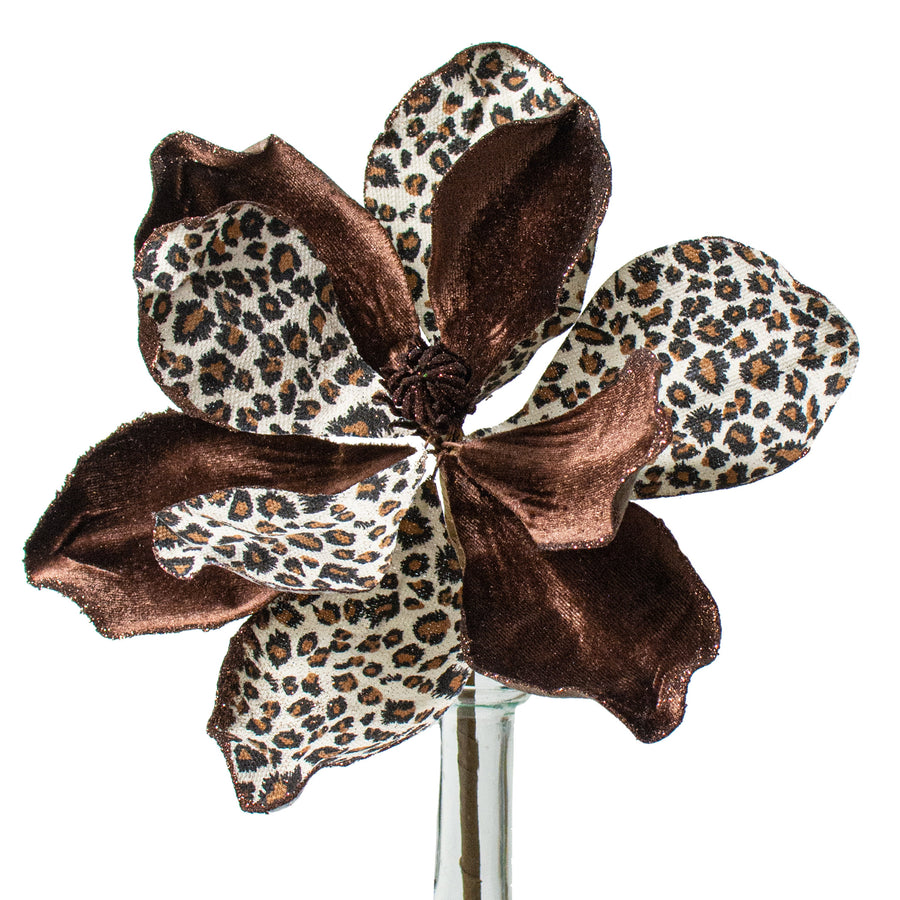 10" Velvet & Glitter Magnolia Spray: Cheetah Item Number: 85317CHEETA