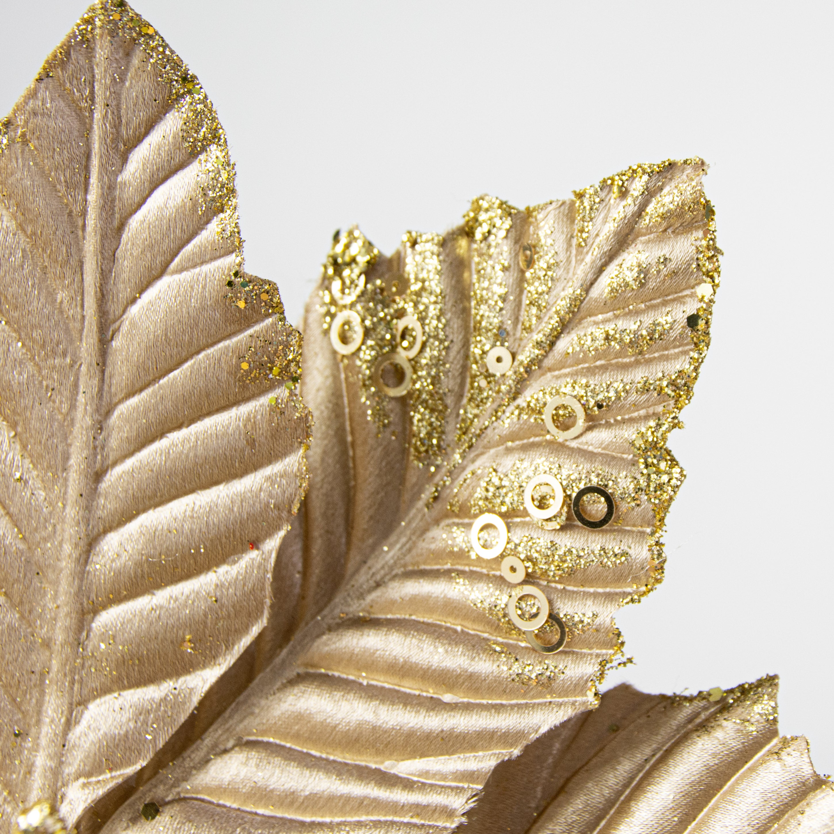 11" Velvet Glitter Poinsettia Stem: Gold Lifestyle Photo