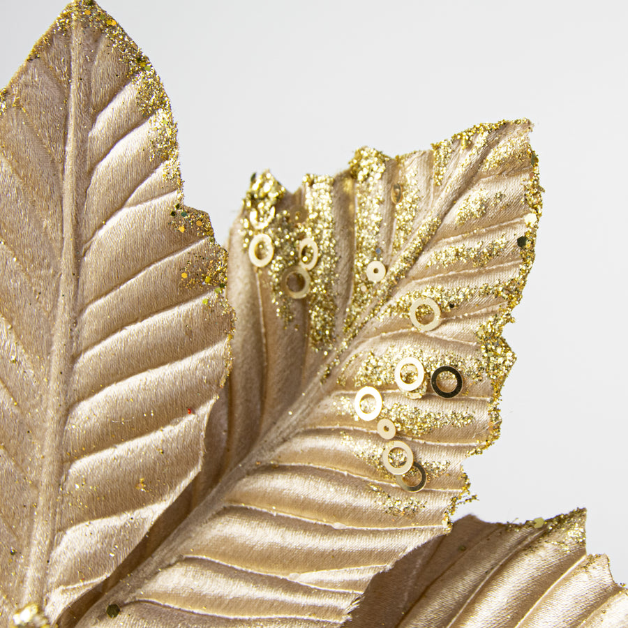 11" Velvet Glitter Poinsettia Stem: Gold Lifestyle Photo