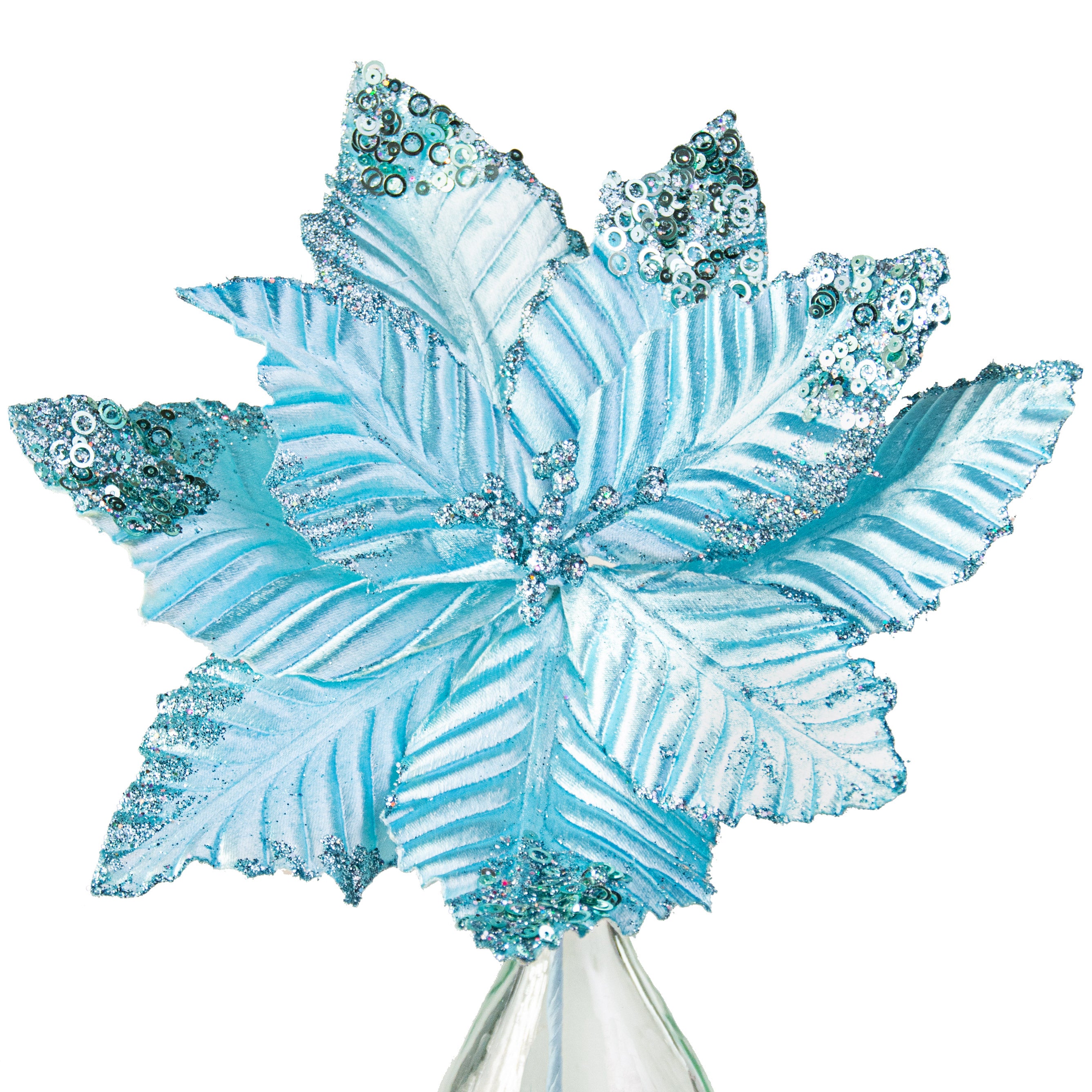 11" Velvet Glitter Poinsettia Stem: Light Blue Item Number: NF410814