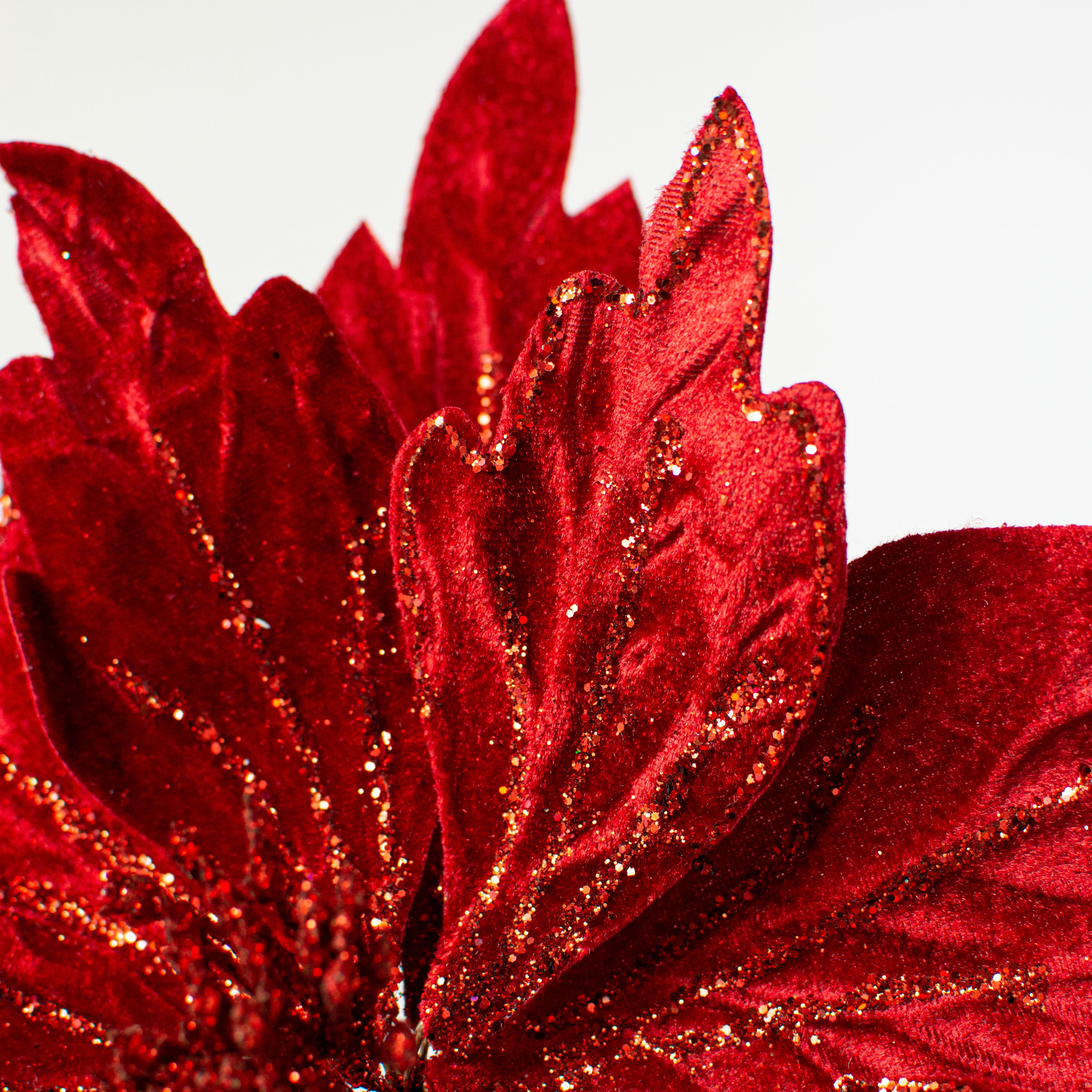 19" Velvet Glitter Poinsettia Stem: Red Lifestyle Photo