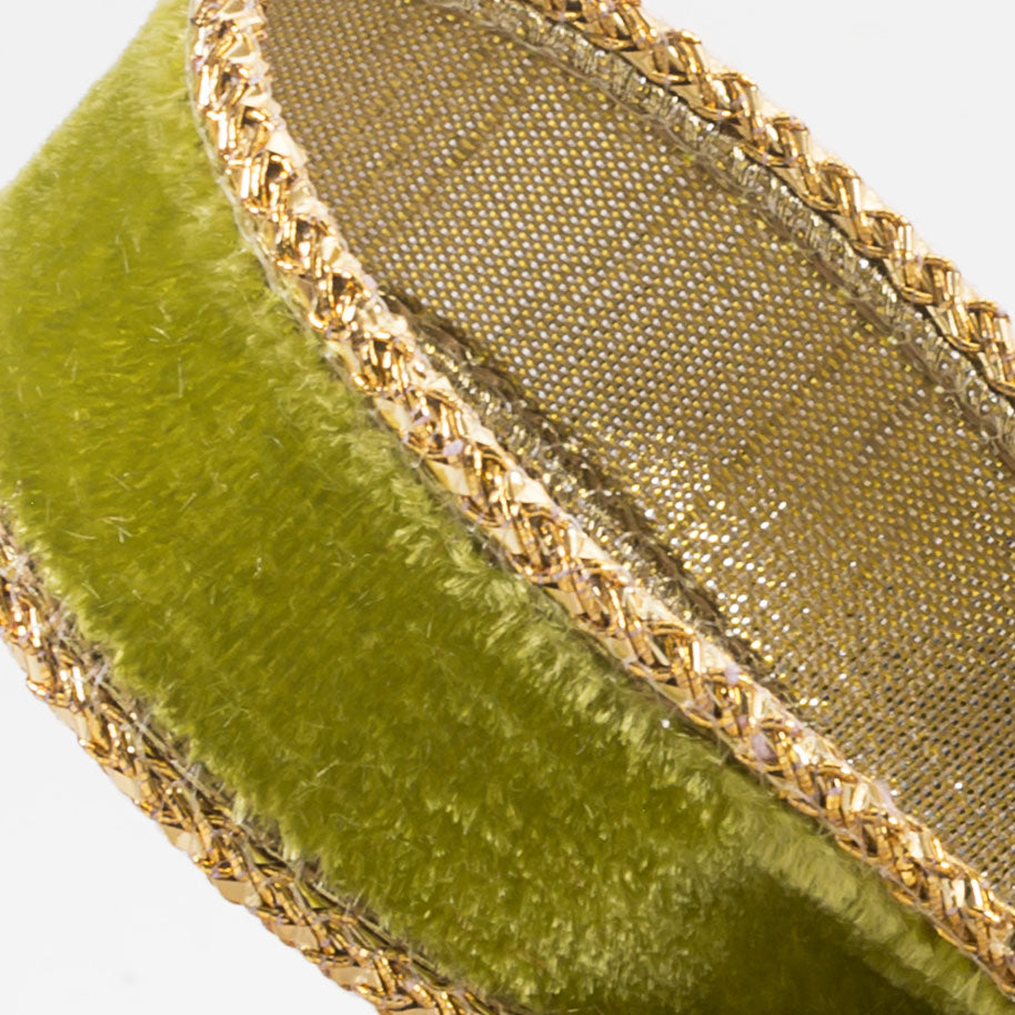 [D Stevens] 1" Velvet Gold Braid Edge Ribbon: Moss Green (10 Yards) detail photo 3