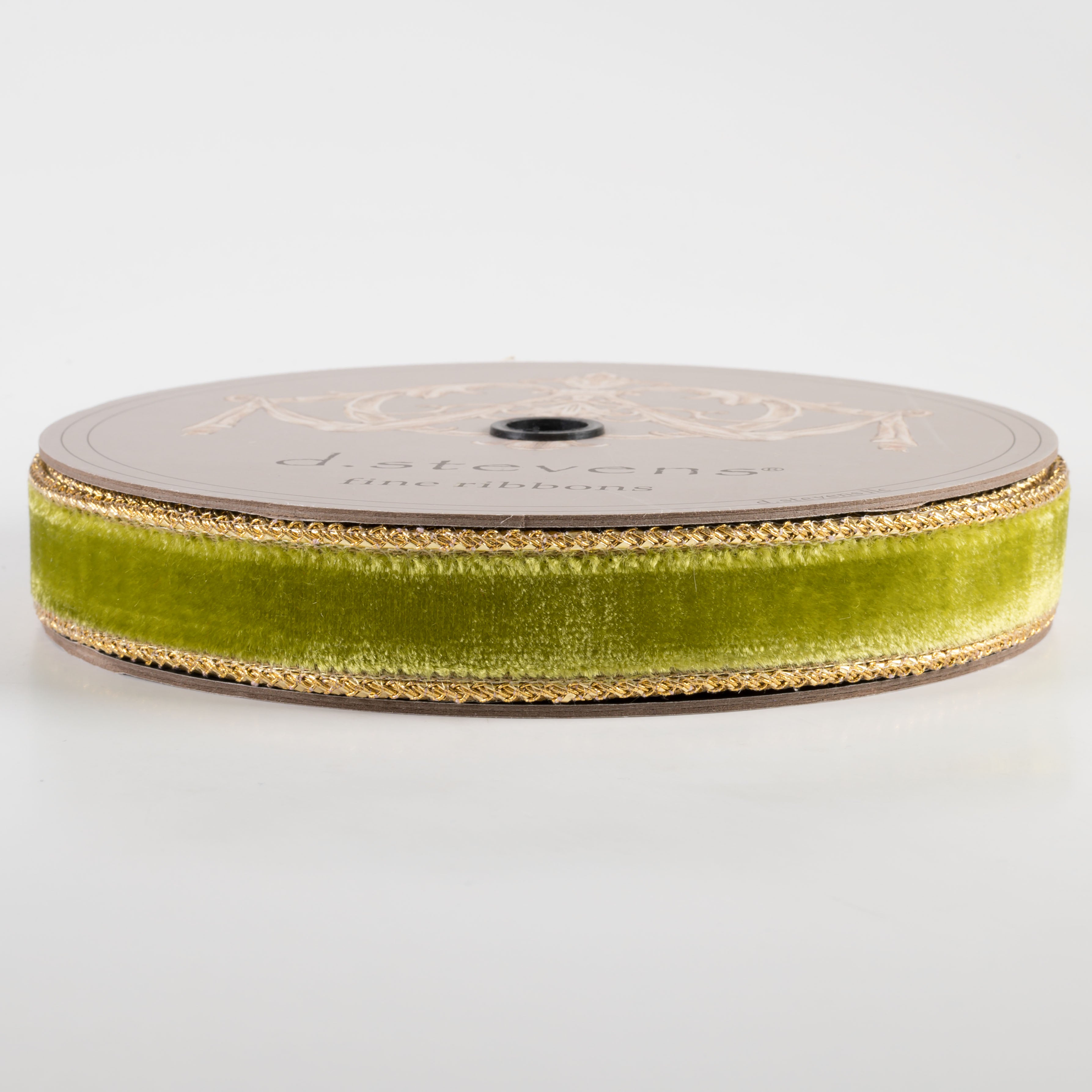 [D Stevens] 1" Velvet Gold Braid Edge Ribbon: Moss Green (10 Yards) Item Number: 05-0193