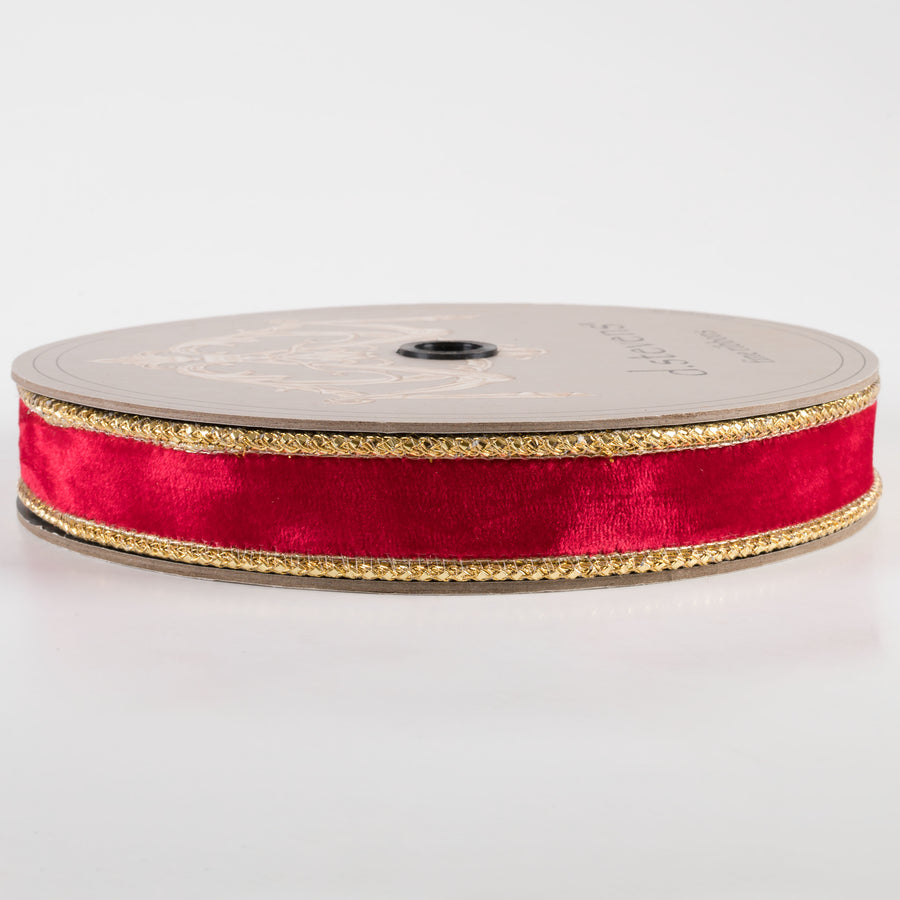 [D Stevens] 1" Velvet Gold Braid Edge Ribbon: Red (10 Yards) Item Number: 05-0190