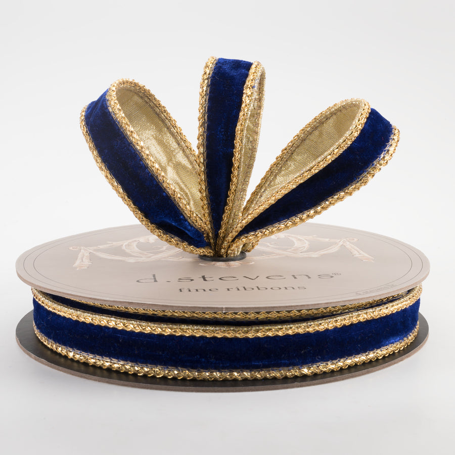 [D Stevens] 1" Velvet Gold Braid Edge Ribbon: Royal Blue (10 Yards) Lifestyle Photo