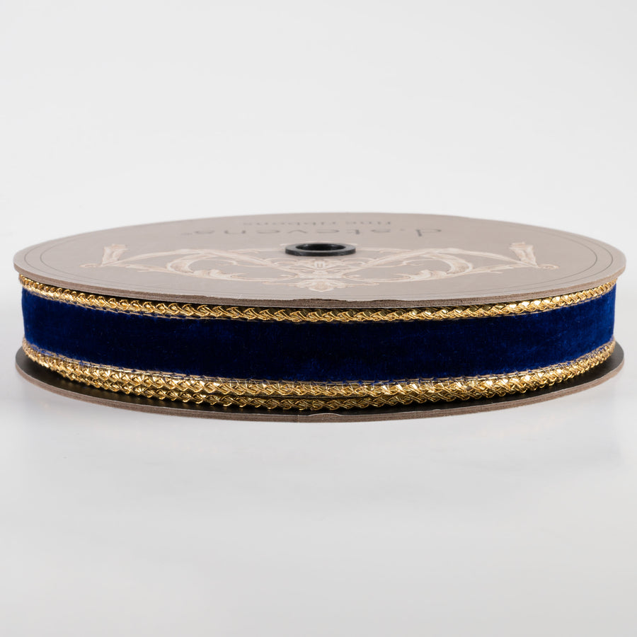 [D Stevens] 1" Velvet Gold Braid Edge Ribbon: Royal Blue (10 Yards) Item Number: 05-0199