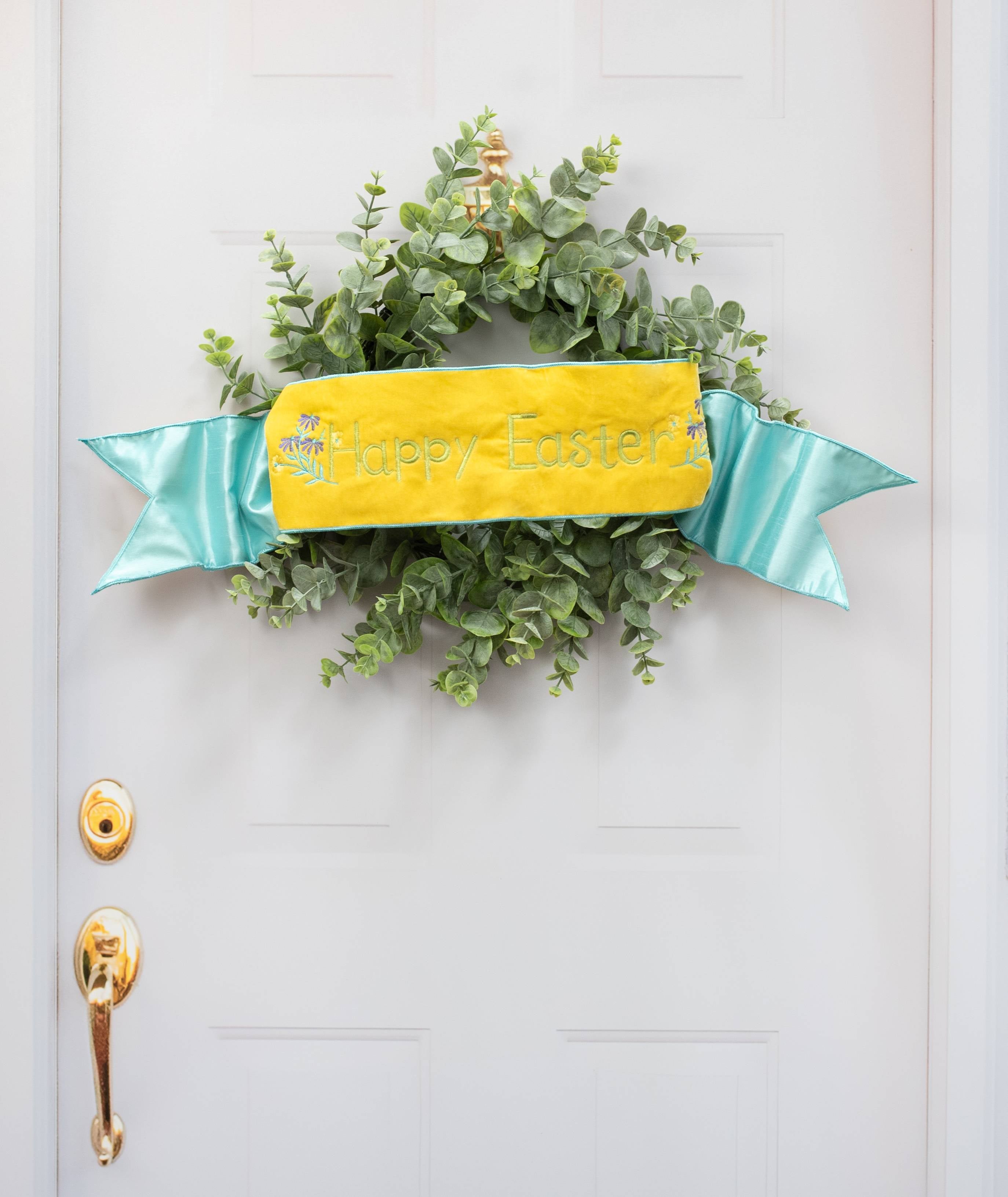 [D Stevens] 6" Velvet Happy Easter Robins Egg Blue Backing Banner: Yellow Lifestyle Photo