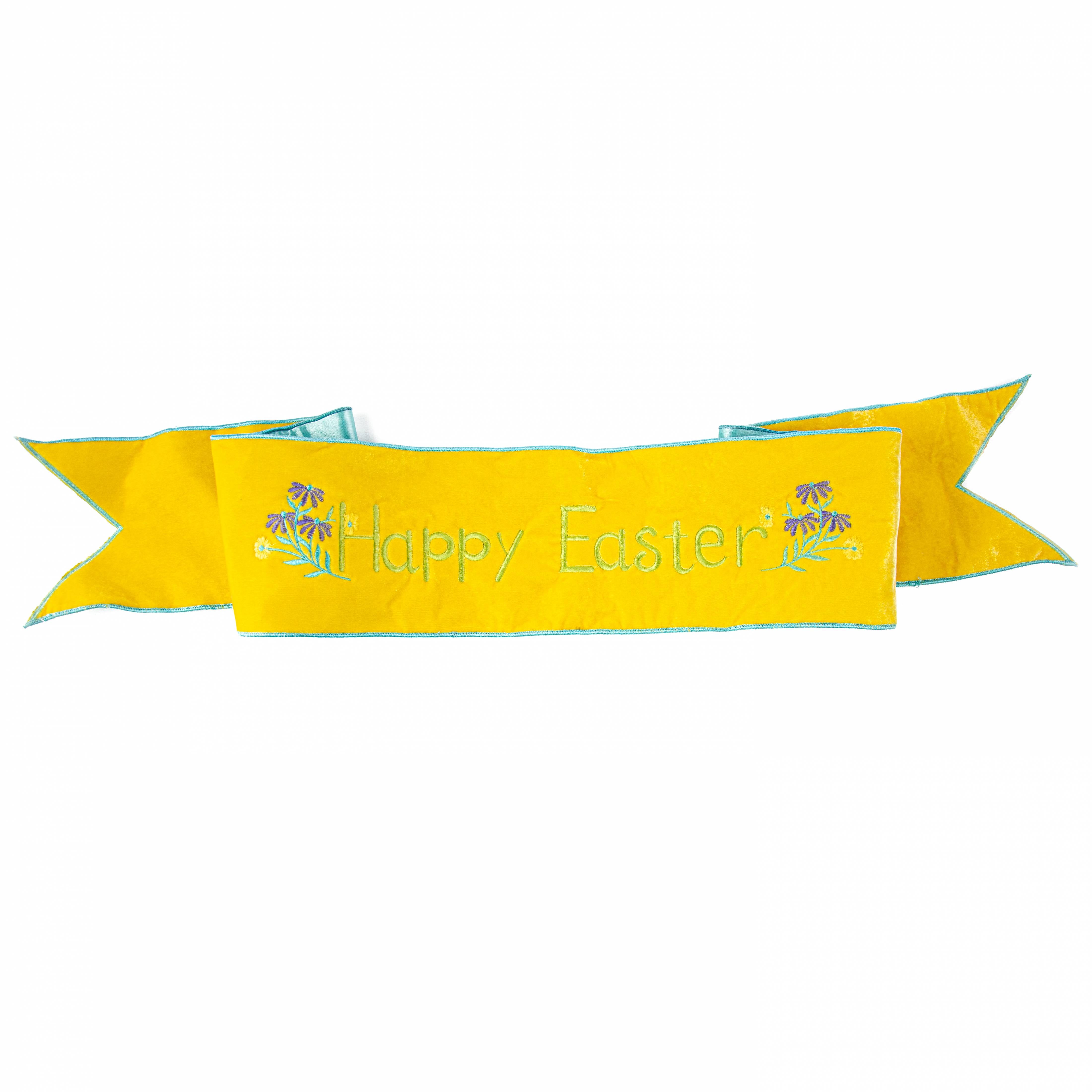 [D Stevens] 6" Velvet Happy Easter Robins Egg Blue Backing Banner: Yellow Item Number: 18-4273