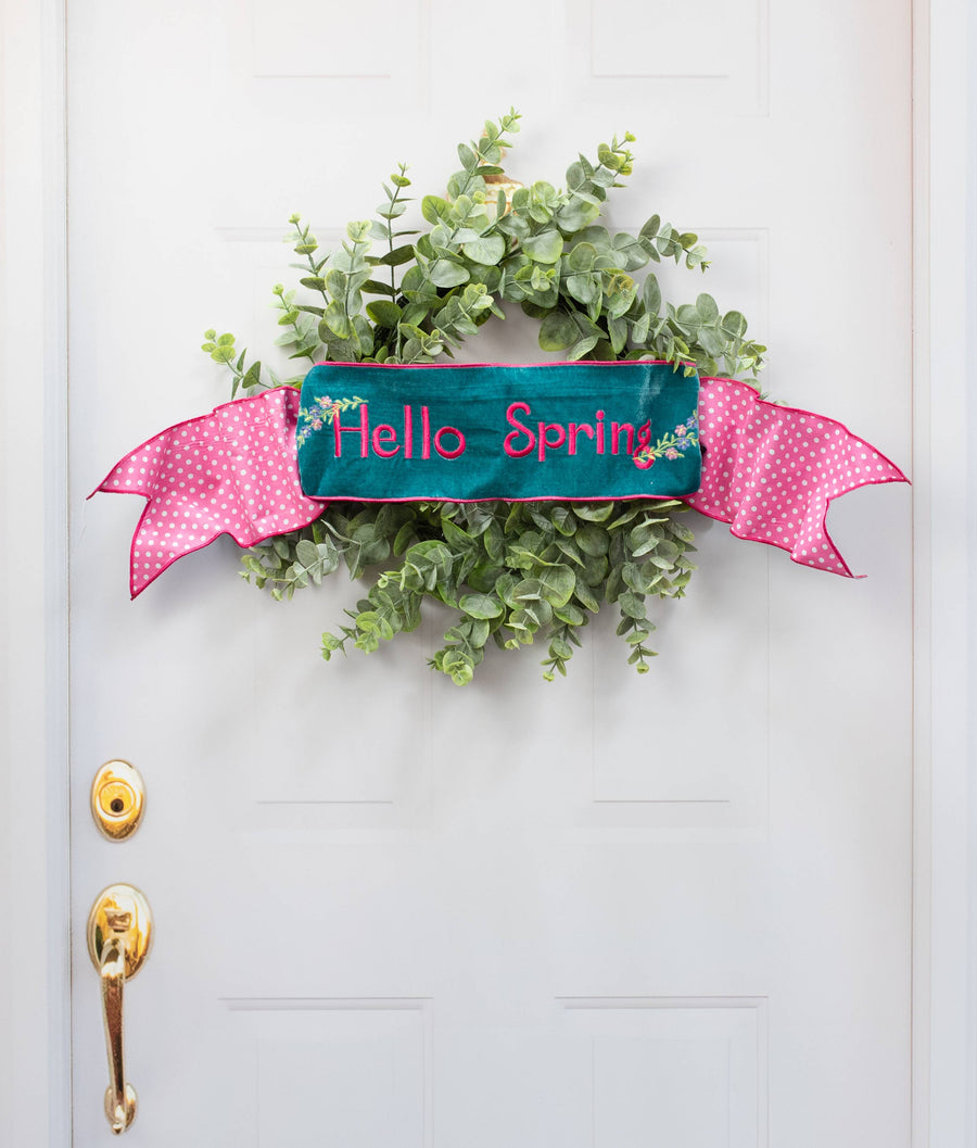 [D Stevens] 6" Velvet Hello Spring Polka Dot Banner: Light Teal Blue Lifestyle Photo