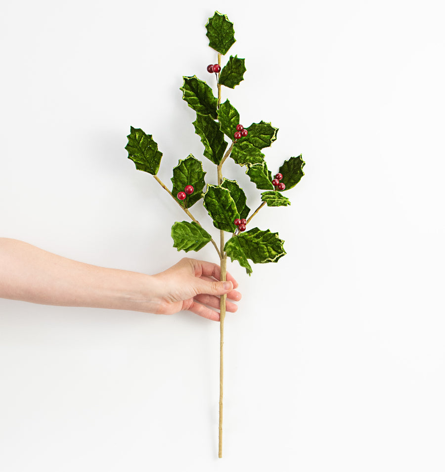 25" Velvet Holly Berry Spray detail photo 3