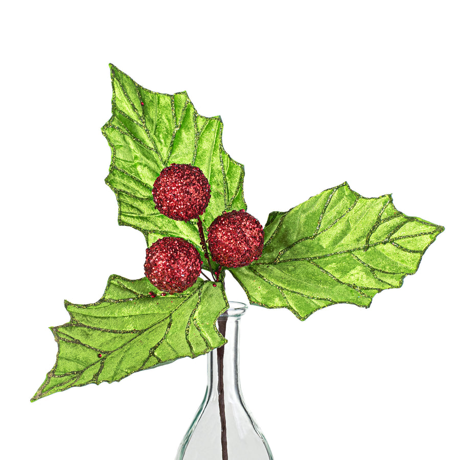 13" Velvet Holly Leaf Pick: Red & Green Item Number: 84587RDGN