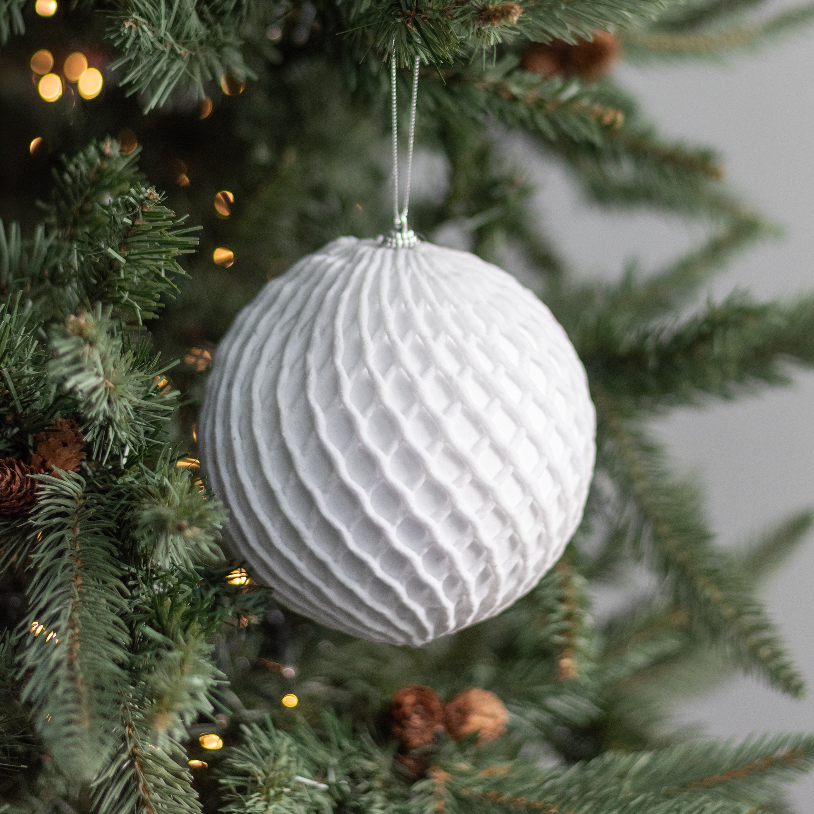 6" Velvet Honeycomb Ornament: White Lifestyle Photo