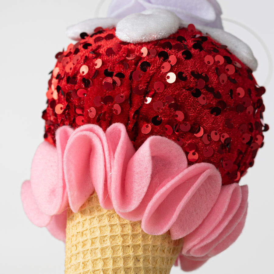 12" Velvet Ice Cream Cone Heart Ornament detail photo 3