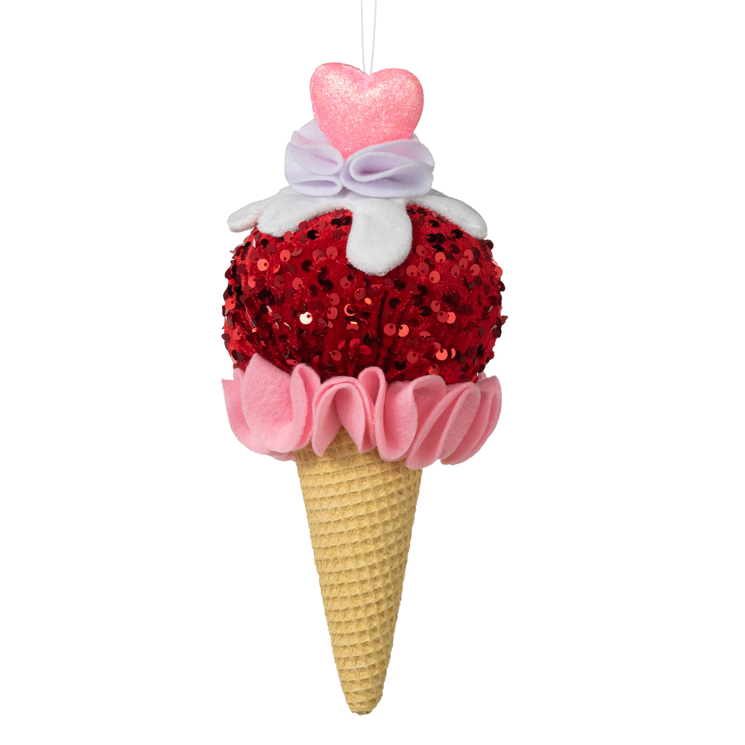 12" Velvet Ice Cream Cone Heart Ornament Item Number: 63562RDPK
