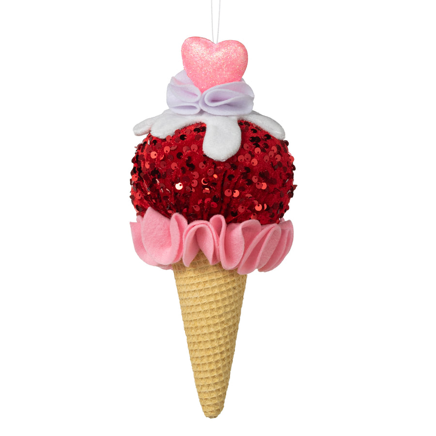 12" Velvet Ice Cream Cone Heart Ornament Item Number: 63562RDPK