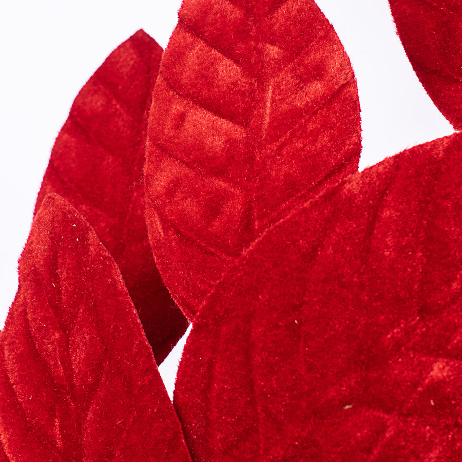 26" Velvet Magnolia Leaf Spray: Red detail photo 3