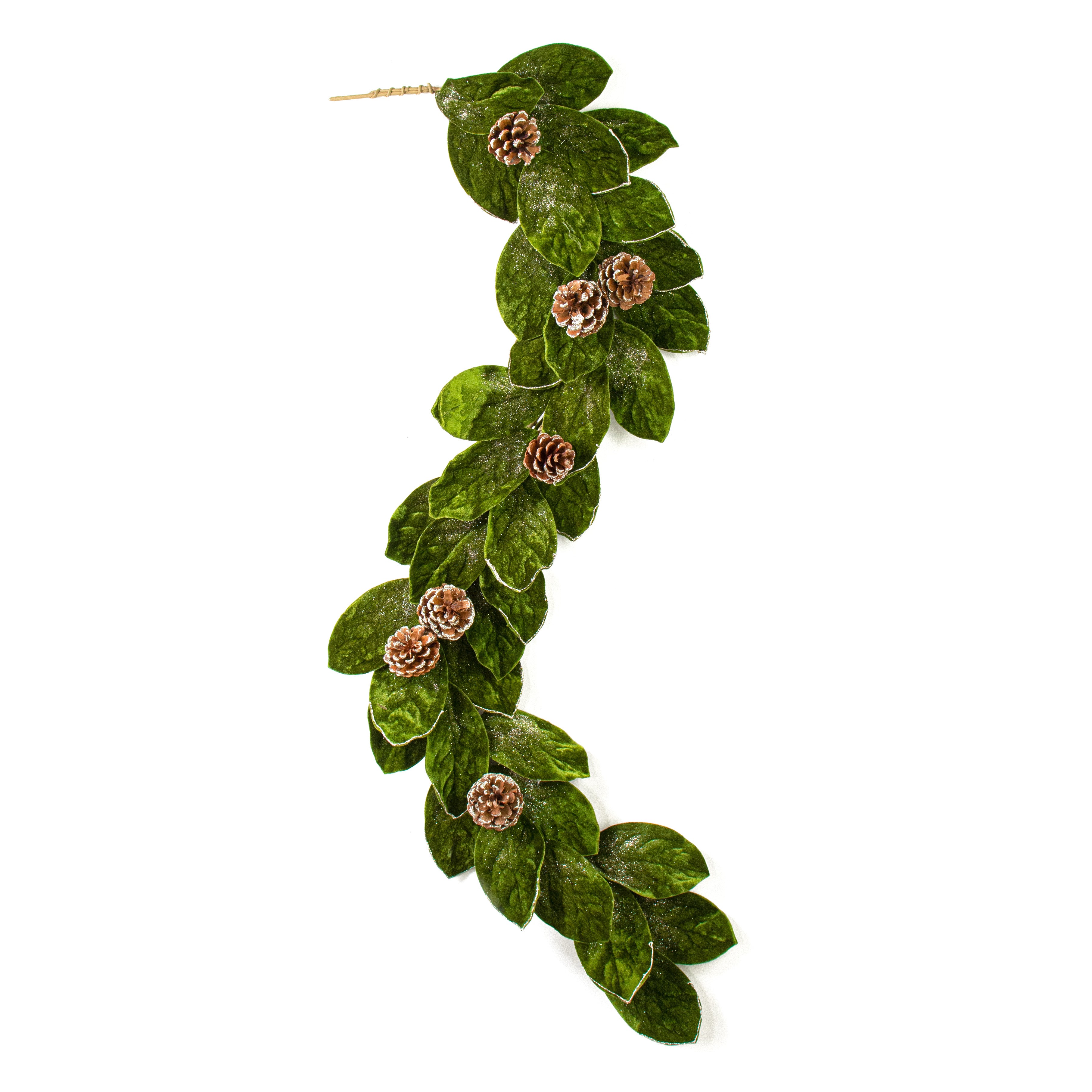 4' Velvet Magnolia Leaves & Pinecone Garland detail photo 5