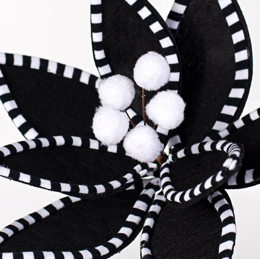 11" Velvet Peppermint Edge Poinsettia Pick: Black & White Lifestyle Photo
