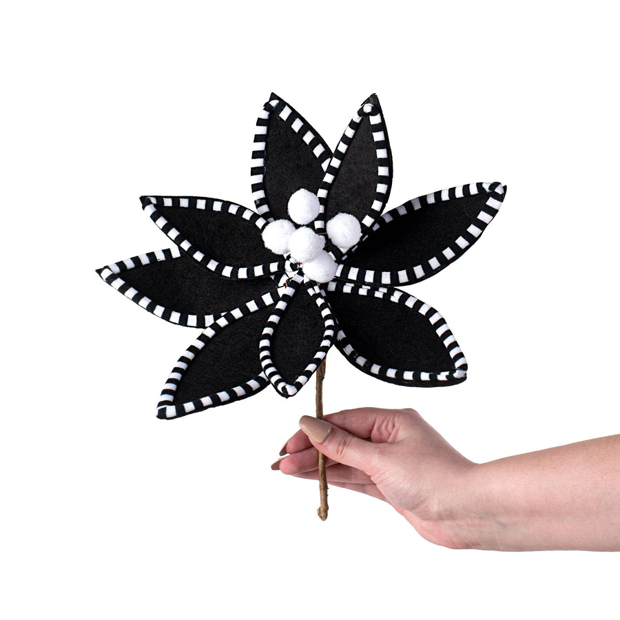 11" Velvet Peppermint Edge Poinsettia Pick: Black & White detail photo 3