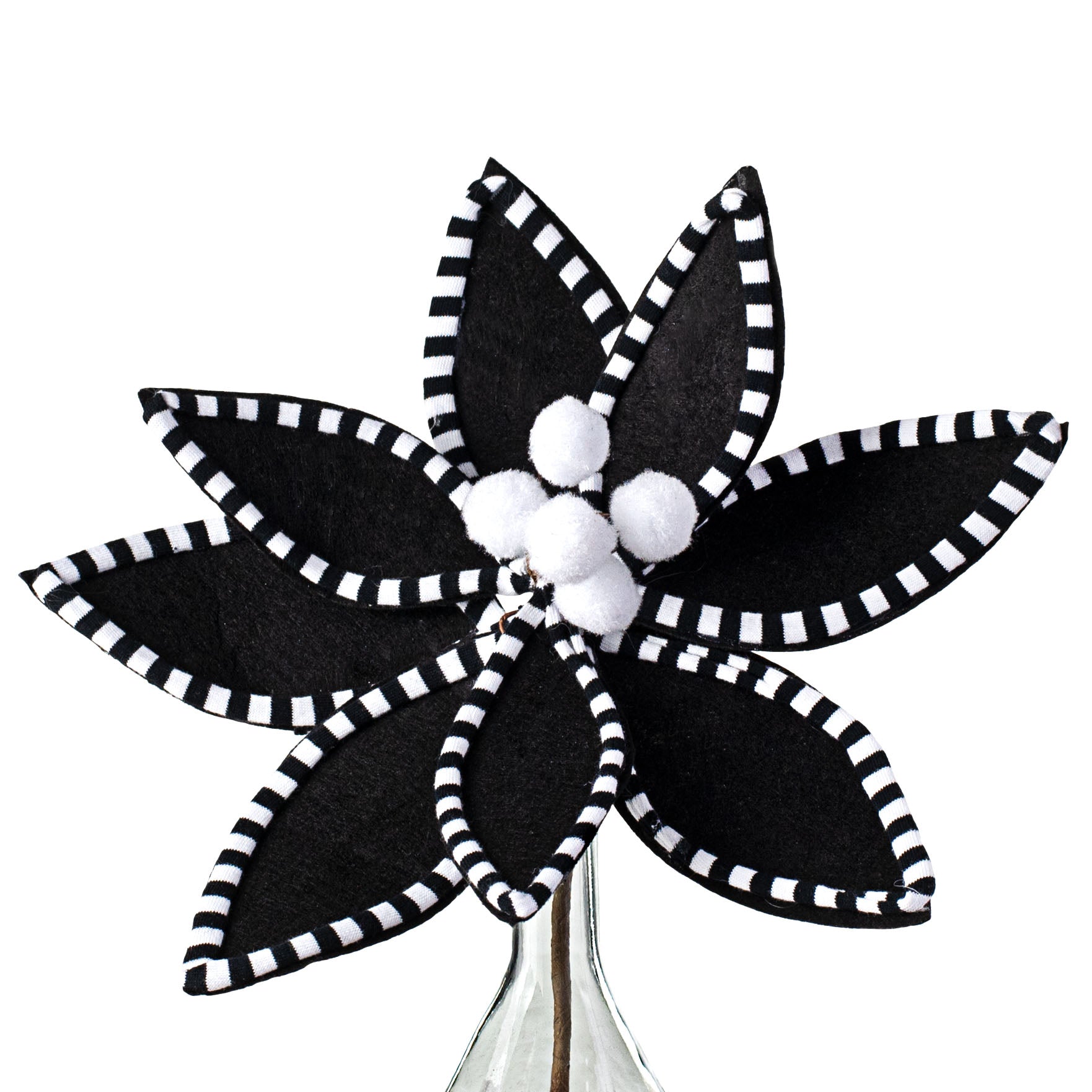 11" Velvet Peppermint Edge Poinsettia Pick: Black & White Item Number: 84744BKWT