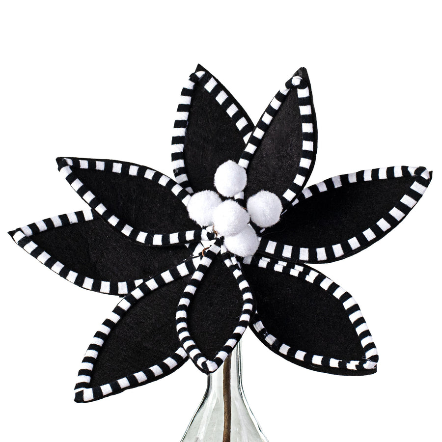 11" Velvet Peppermint Edge Poinsettia Pick: Black & White Item Number: 84744BKWT