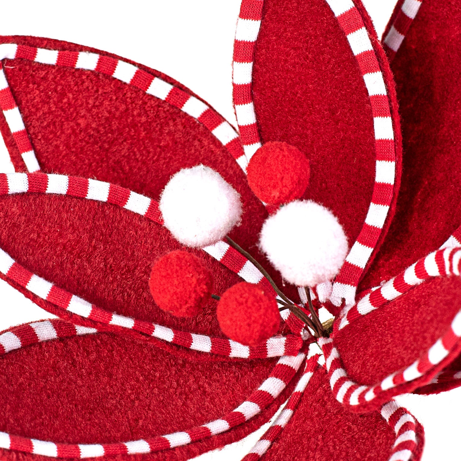 11" Velvet Peppermint Edge Poinsettia Pick: Red & White Lifestyle Photo