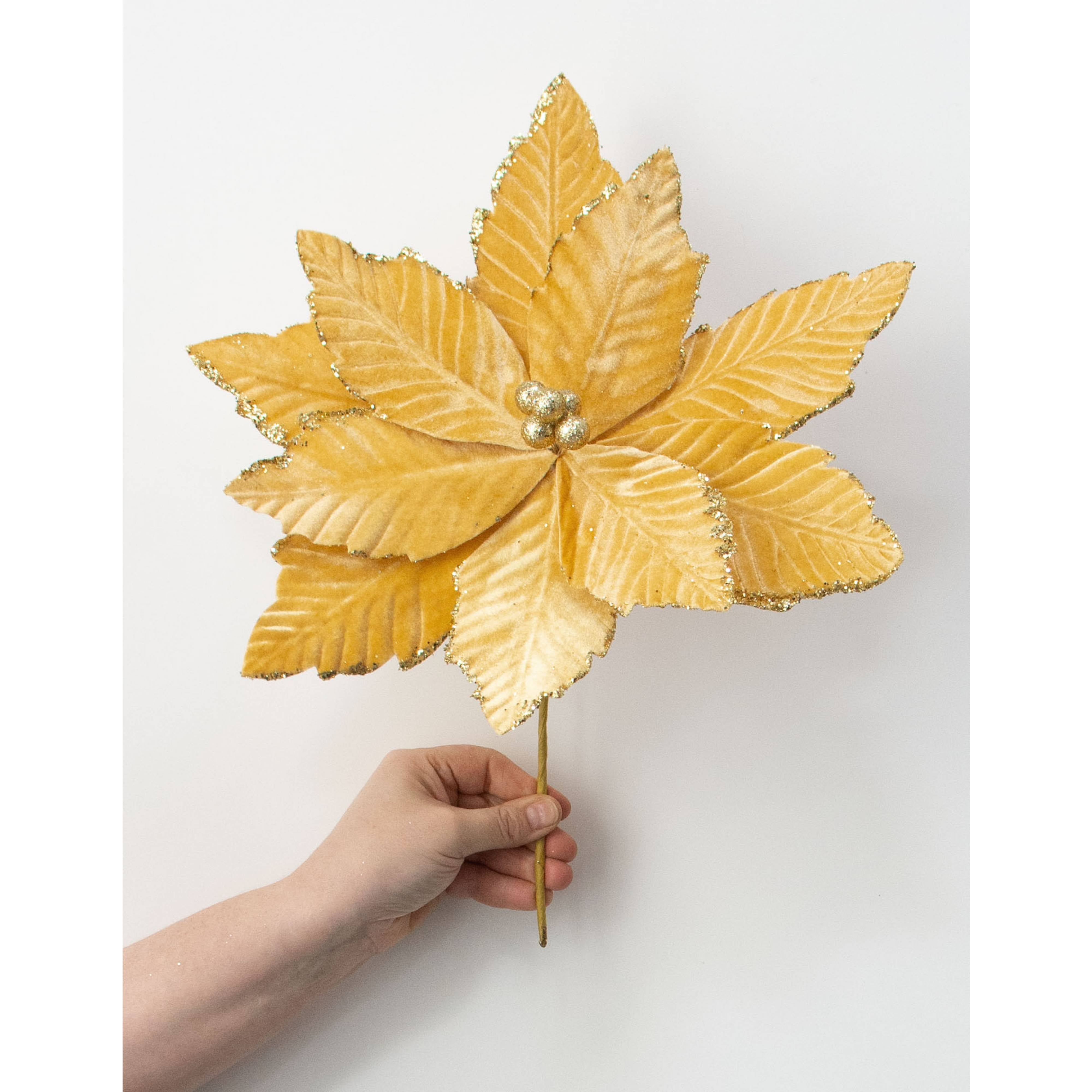 14" x 16" Velvet Poinsettia Stem: Antique Gold detail photo 3